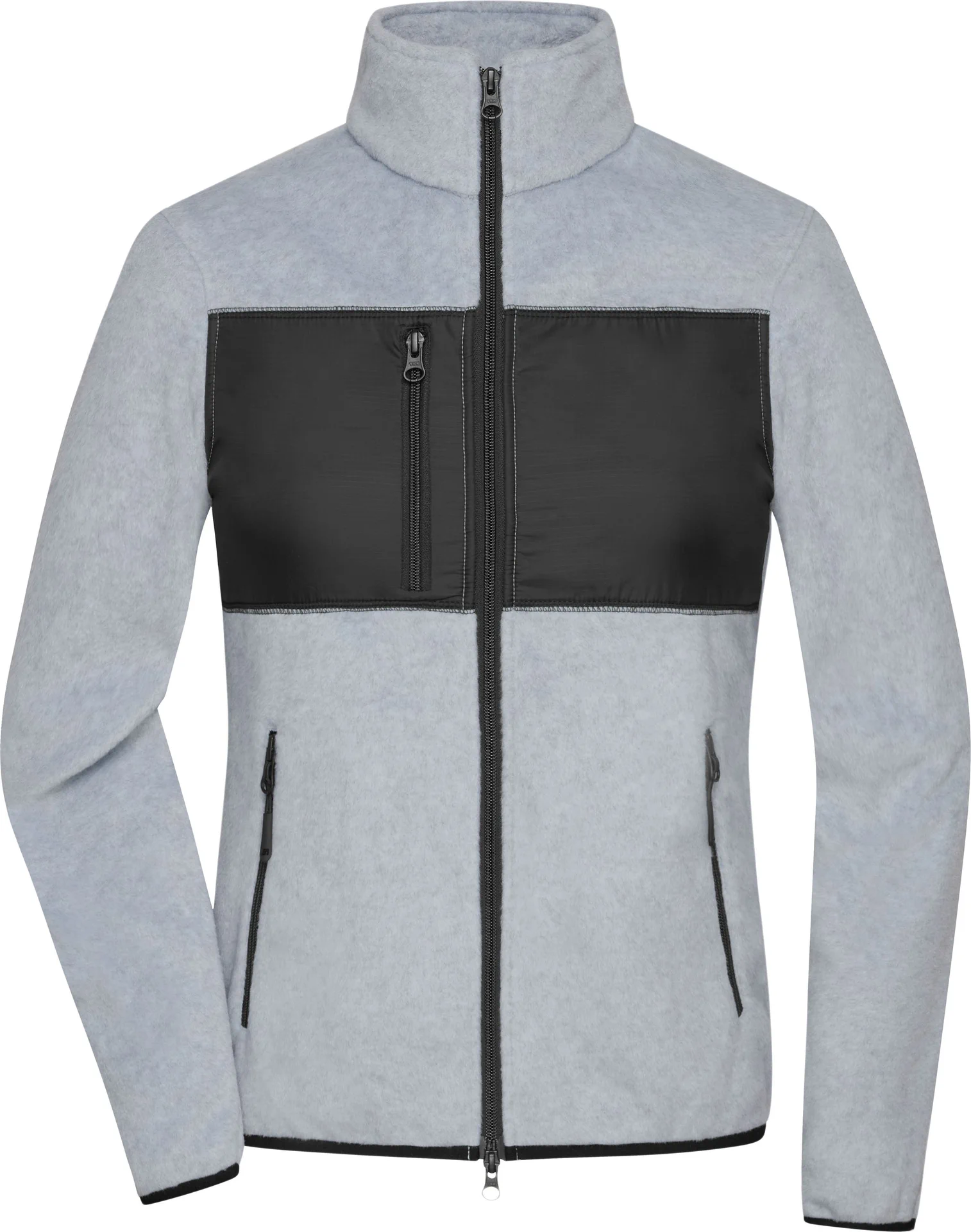 jn1311-ladies-fleece-jacket-lightmelange-black-front-3 James & Nicholson Ladies´ Fleece Jacket