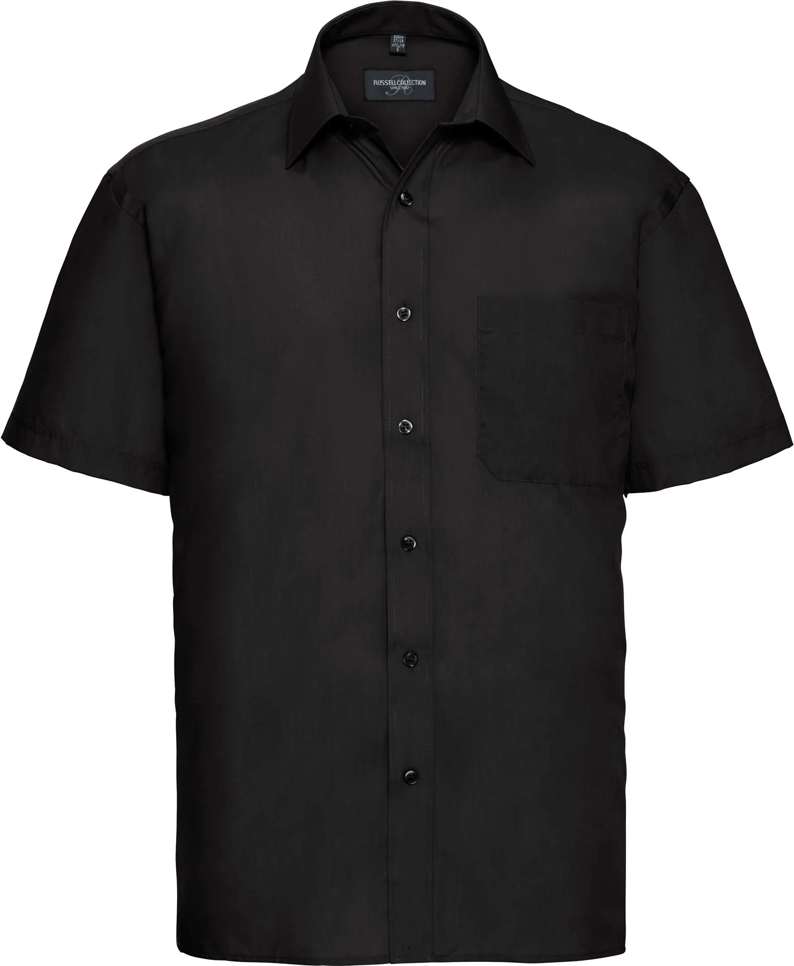 russell-r935m-mens-short-sleeve-poly-cotton-easy-care-poplin-shirt-black-front-3 Russell Men's Short Sleeve Polycotton Easy Care Poplin Shirt