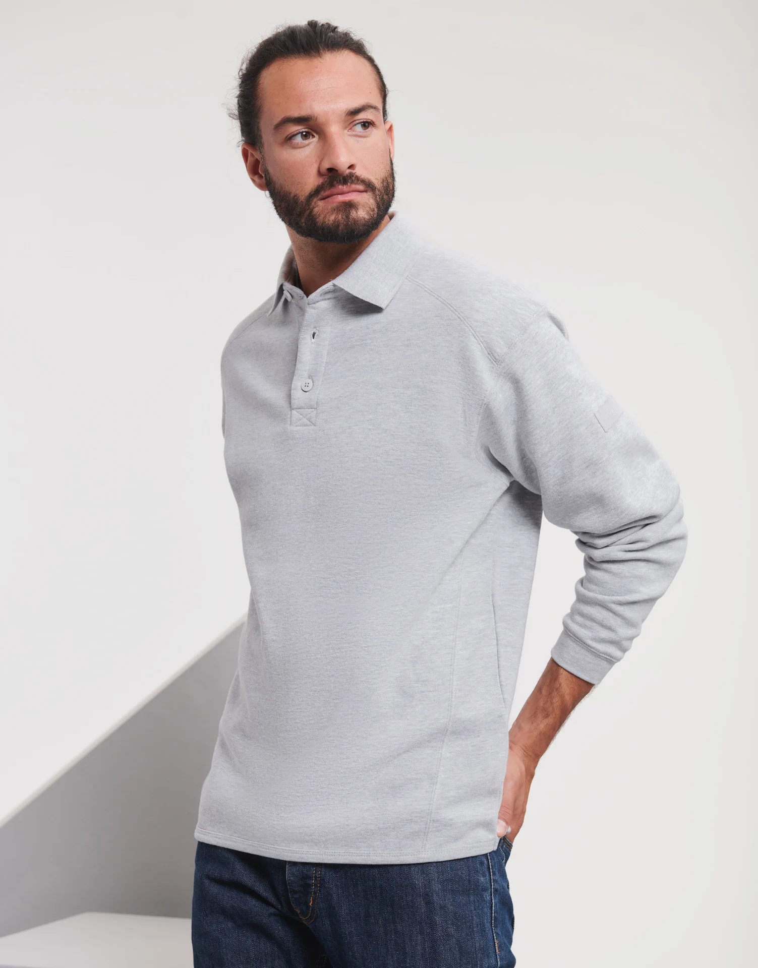 russell-r012m-adults-heavy-duty-collar-sweatshirt-lightoxford-model-1 Russell Heavy Duty Workwear Collar Sweatshirt