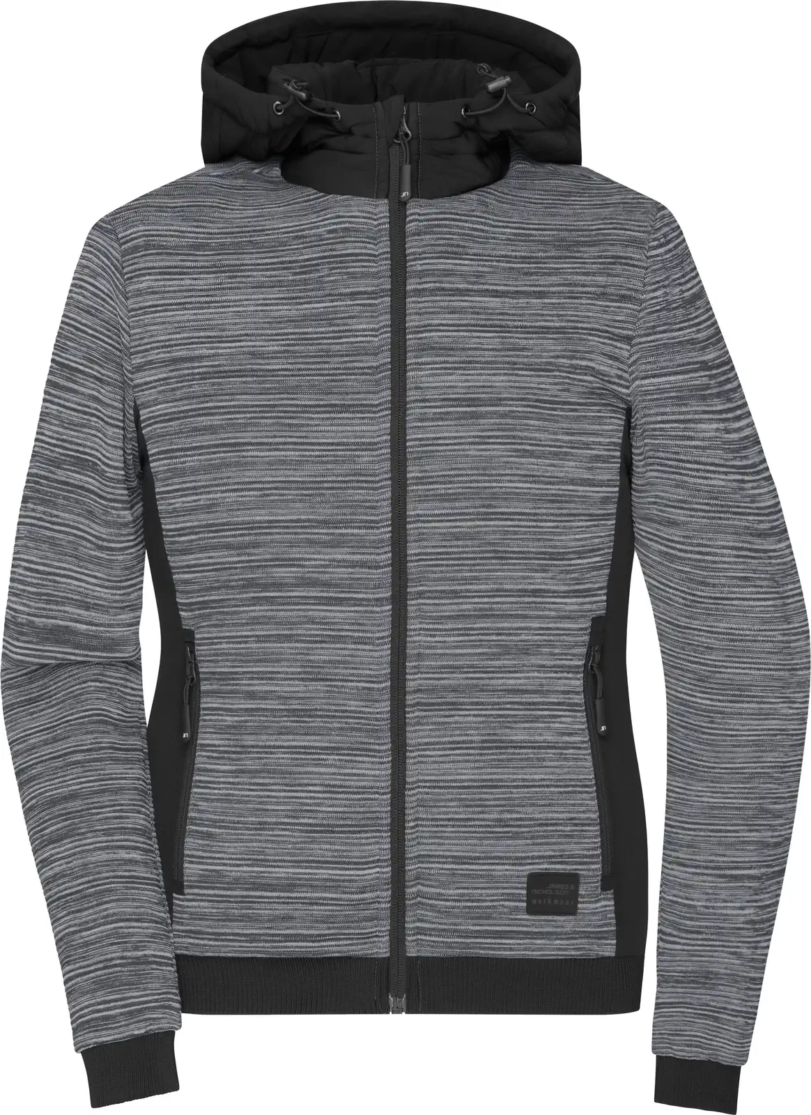 jn1843-ladies-padded-hybrid-jacket-carbonmelange-black-front-3 James & Nicholson Ladies´ Padded Hybrid Jacket