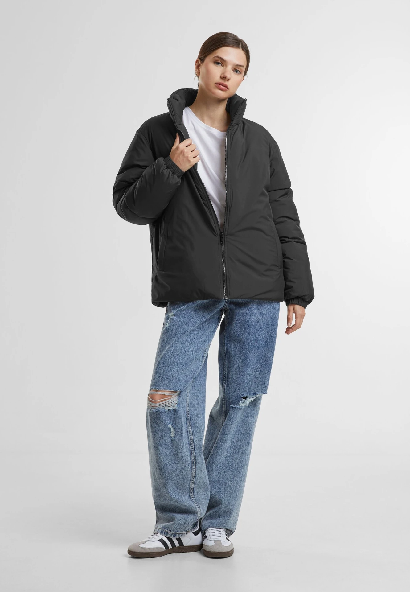 BYB-BY383-ladies-loose-puffer-jacket-black-model-3 Build Your Brand Ladies Loose Puffer Jacket