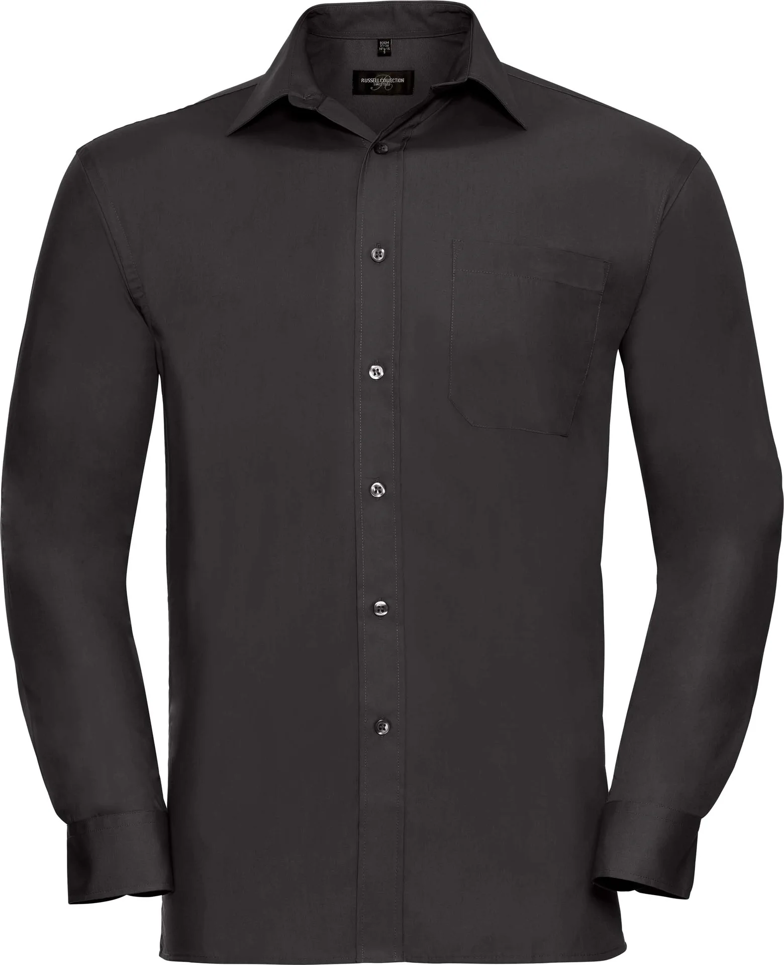 russell-r936m-mens-ls-pure-cotton-easy-care-poplin-shirt-black-front-3 Russell Men's Long Sleeve Pure Cotton Easy Care Poplin Shirt