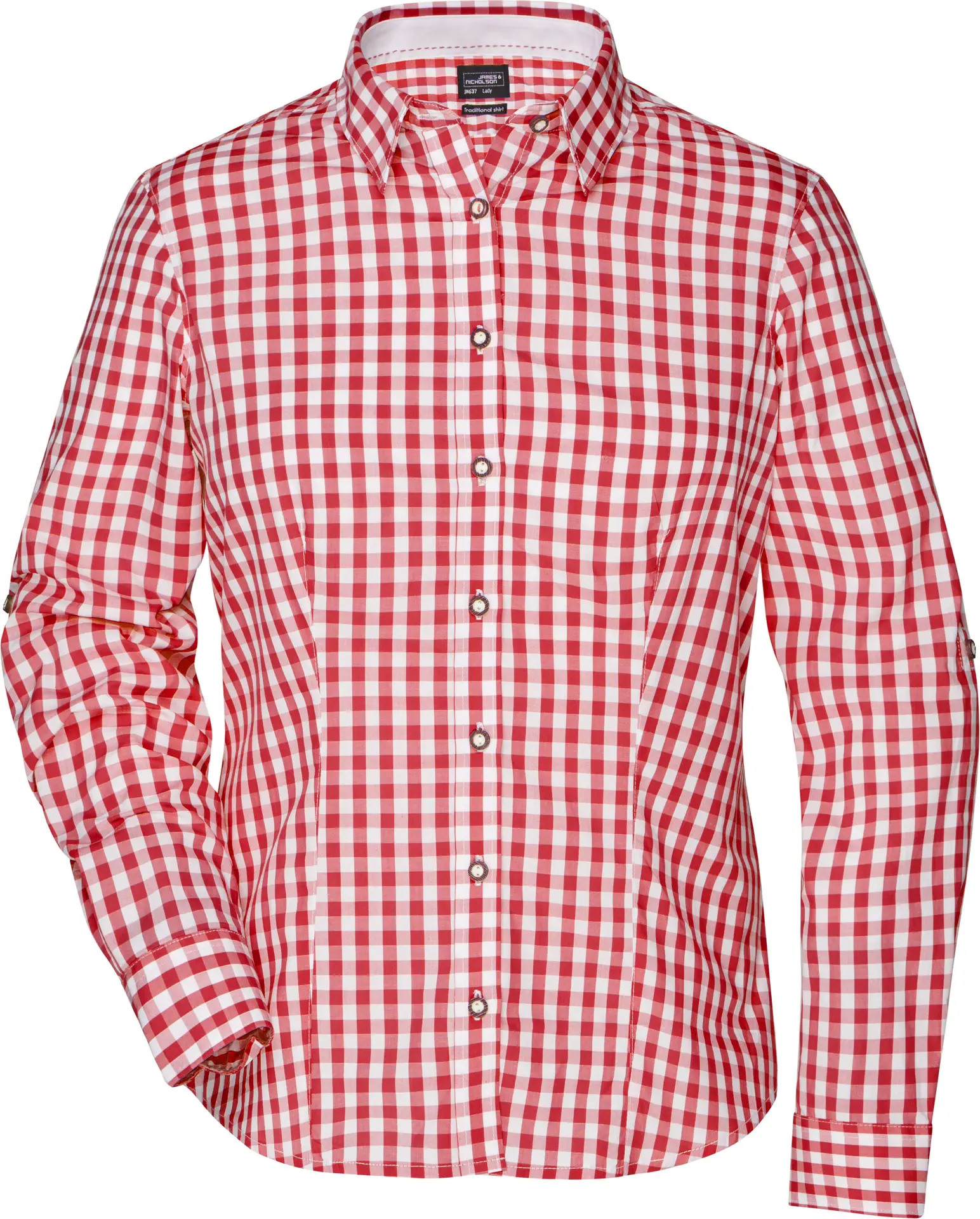 jn637-ladies-traditional-shirt-red-white-front-3 James & Nicholson Ladies Traditional Shirt