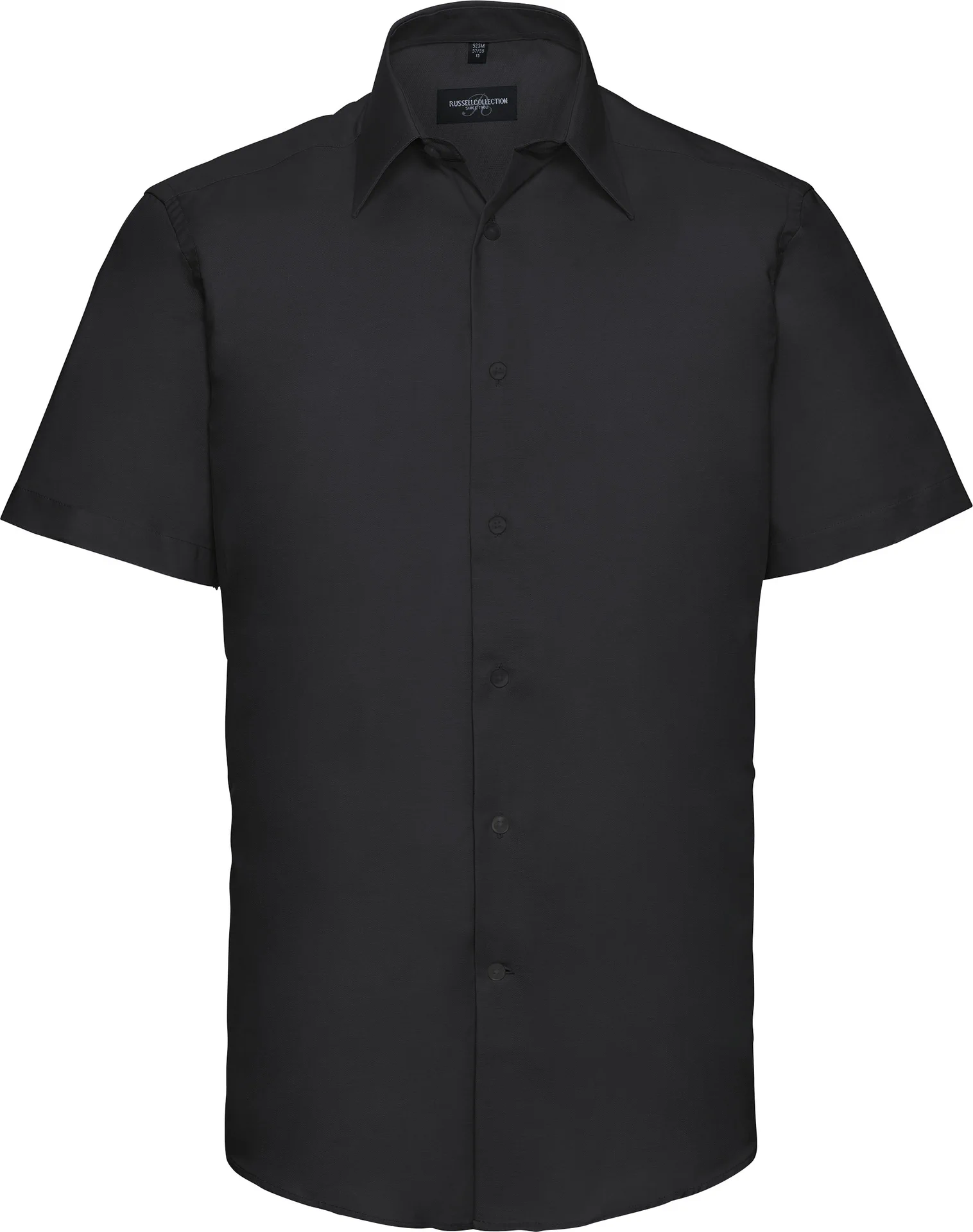 russell-r923m-mens-short-sleeve-easy-care-tailored-oxford-shirt-black-front-2 Russell Men's Short Sleeve Easy Care Tailored Oxford Shirt