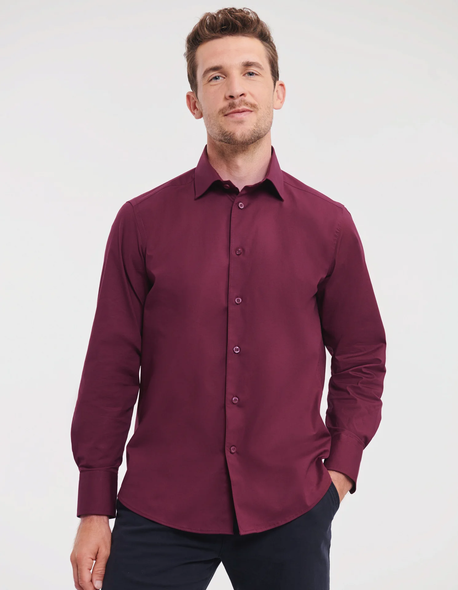 russell-r946m-mens-ls-easy-care-fitted-shirt-port-model-1 Russell Men's Long Sleeve Easy Care Fitted Shirt
