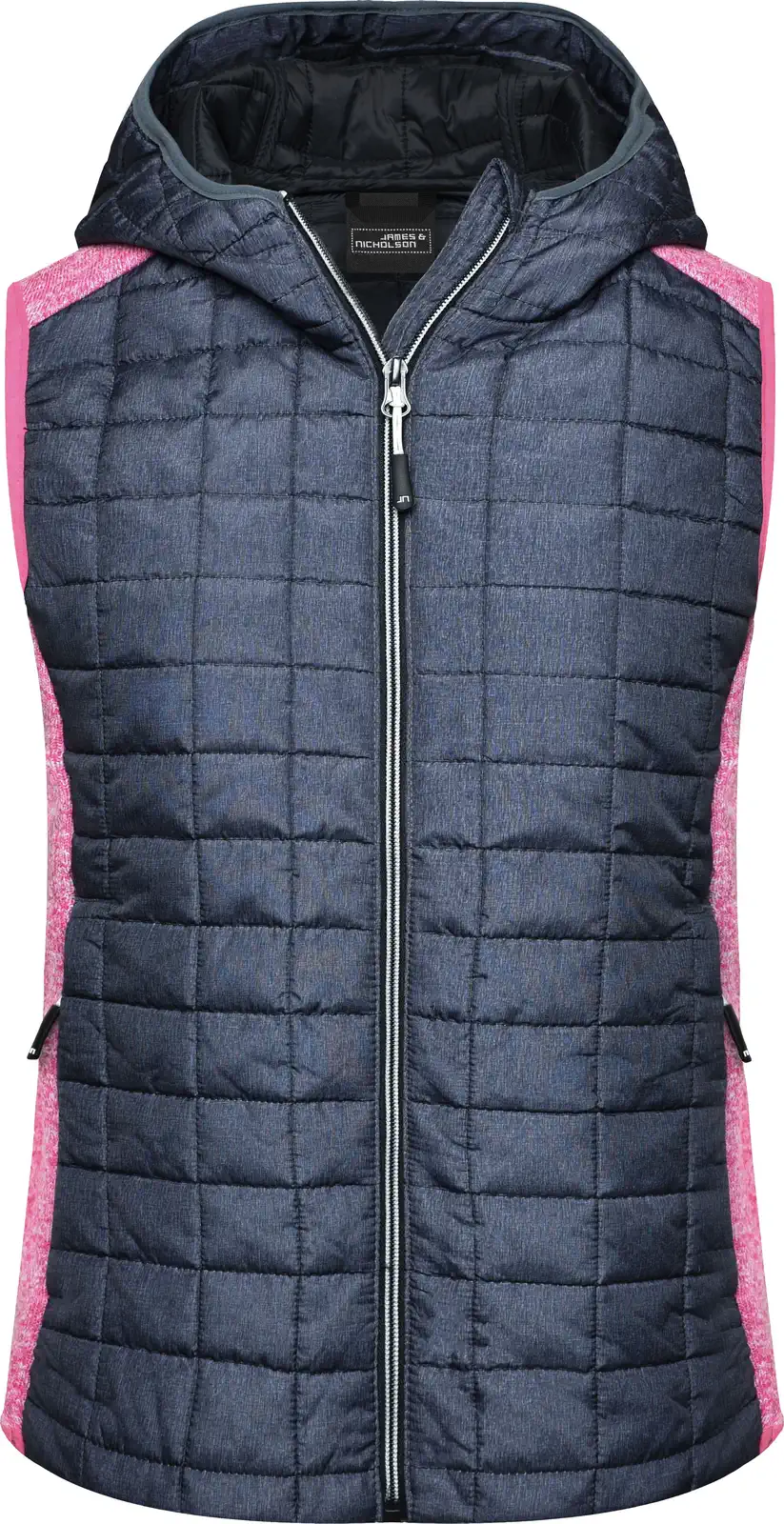jn767-ladies-knitted-hybrid-vest-pinkmelange-anthracitemelange-front-3 James & Nicholson Ladies Knitted Hybrid Vest