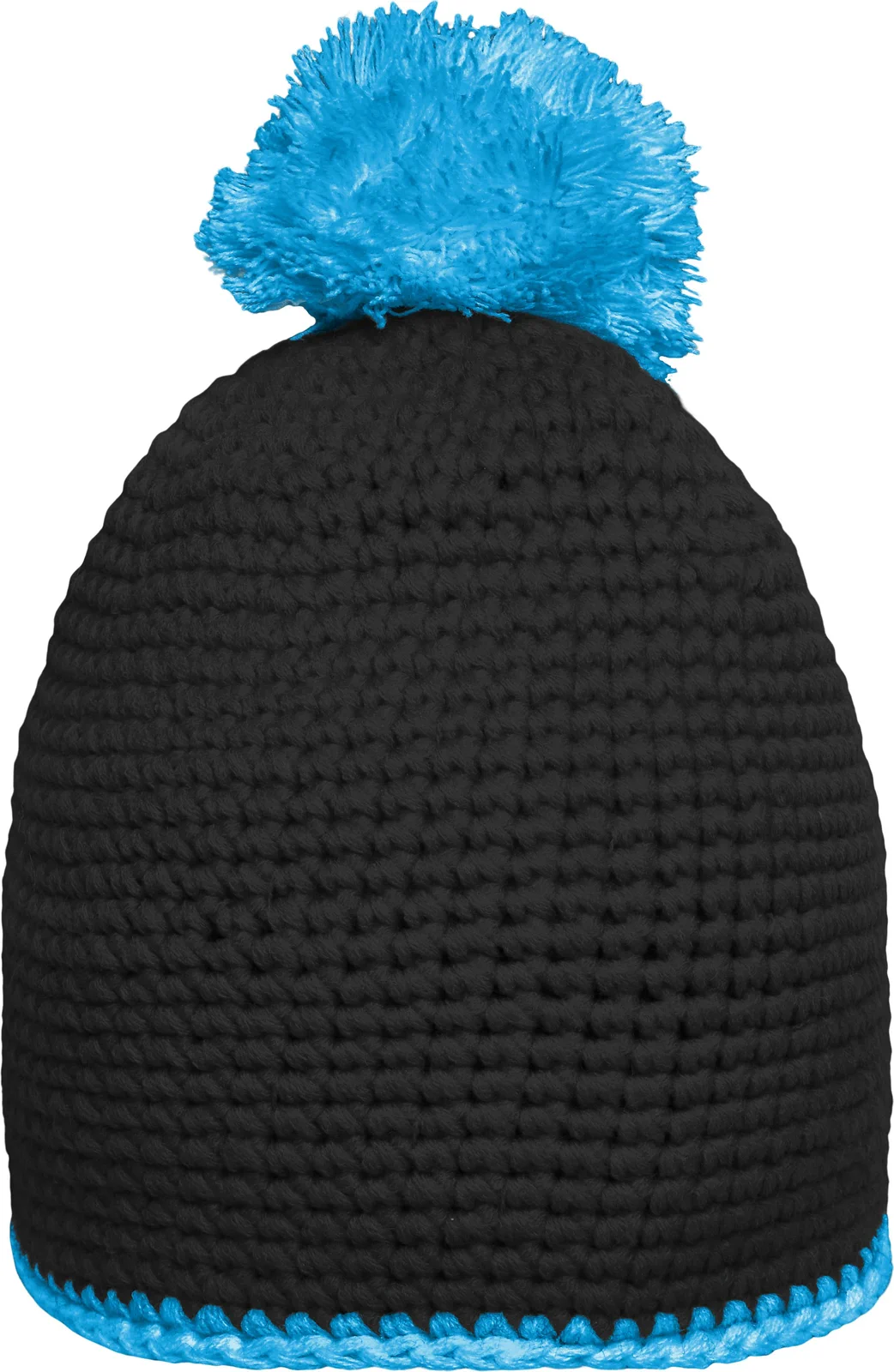 daiber-mb7964-pompon-hat-with-contrast-stripe-black-turquoise-front-3 myrtle beach Pompon Hat with Contrast Stripe