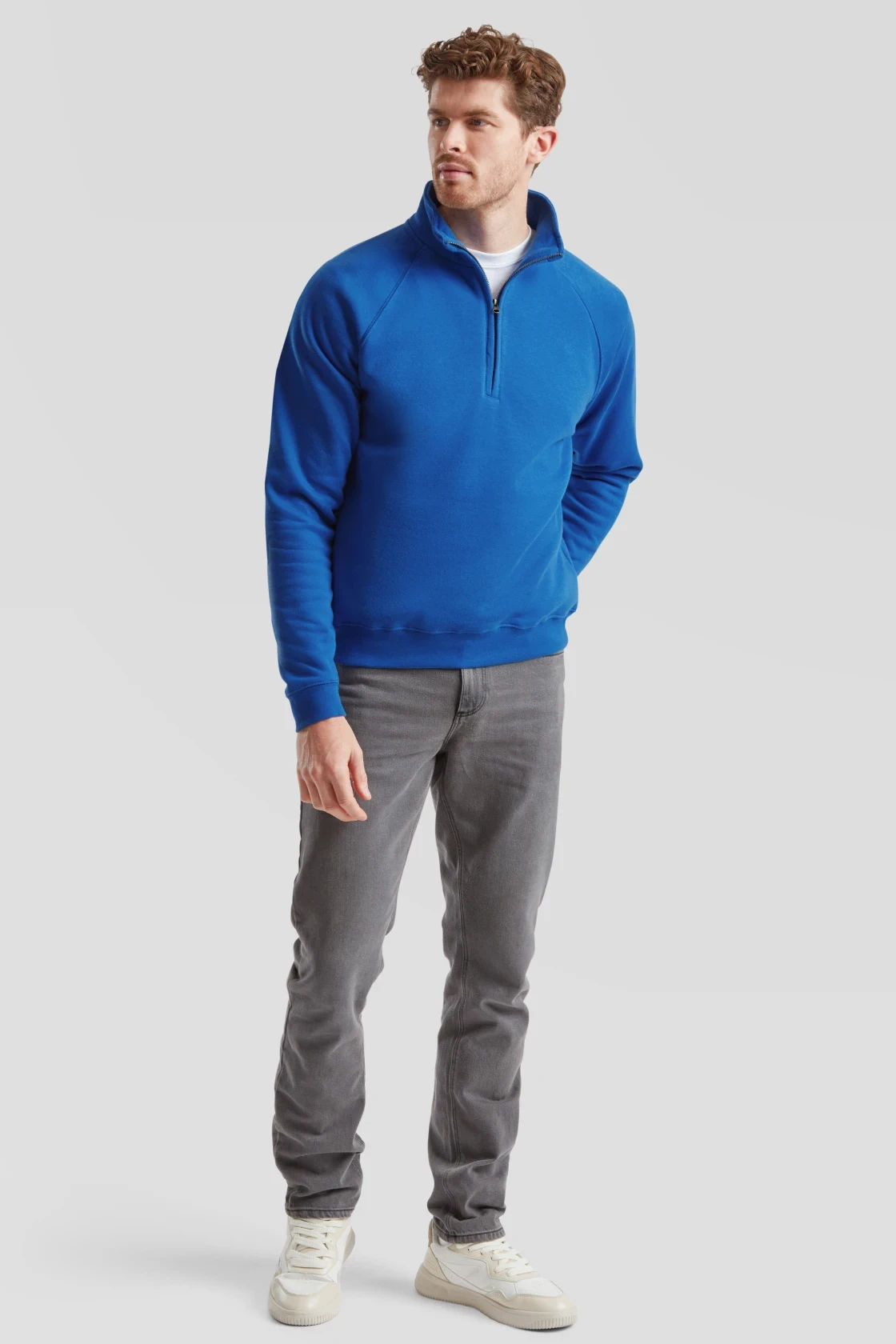 fruit-of-the-loom-62-032-0-premium-zip-neck-sweatshirt-royalblue-model-3 F.O.L. Zip-Neck Sweat mit 1/4 Zip