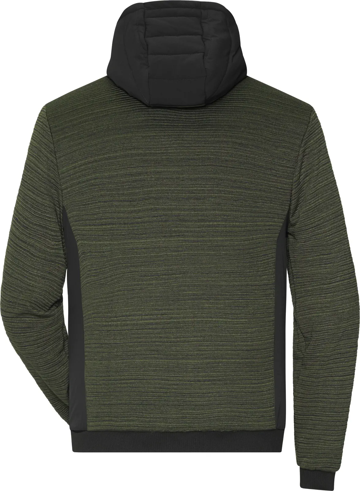 jn1844-mens-padded-hybrid-jacket-olivemelange-black-back-5 James & Nicholson Men's Padded Hybrid Jacket
