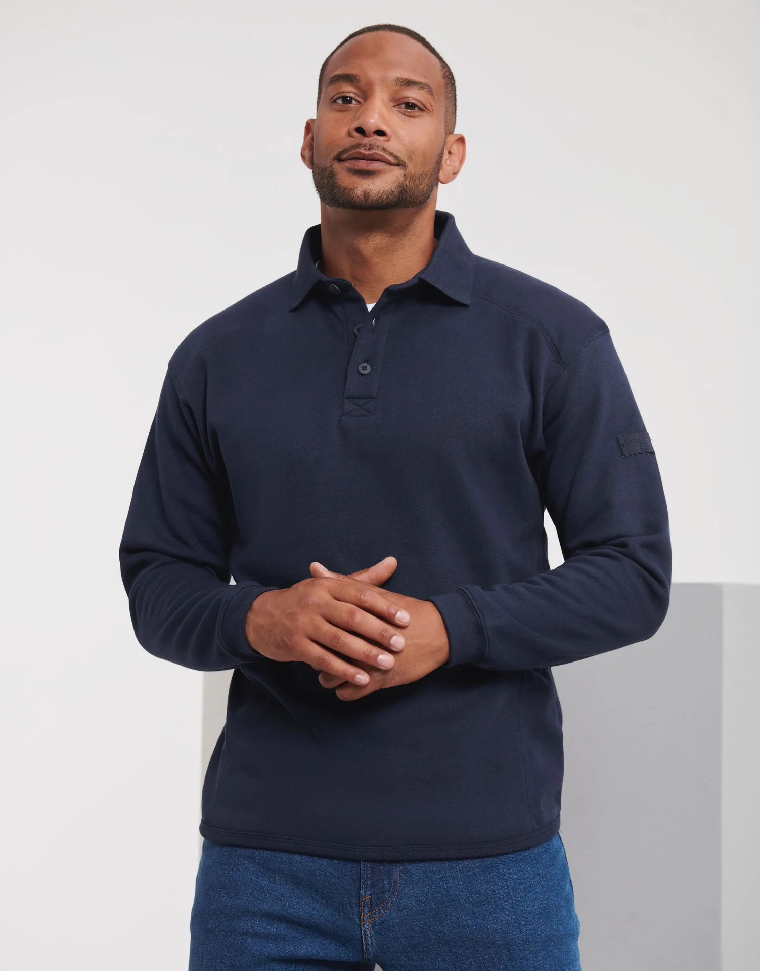 russell-r012m-adults-heavy-duty-collar-sweatshirt-frenchnavy-model-1 Russell Heavy Duty Workwear Collar Sweatshirt