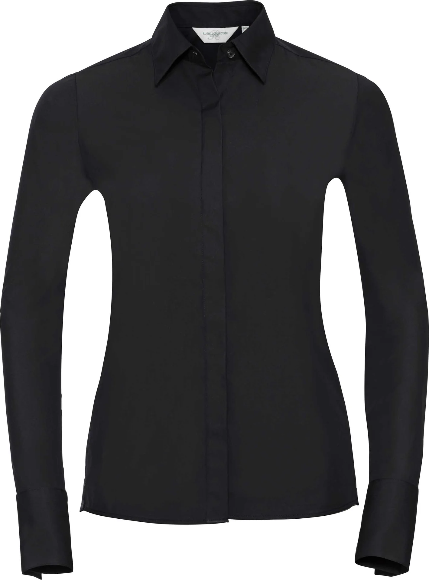 russell-r960f-ladies-ls-ultimate-stretch-shirt-black-front-3 Russell Ladies Long Sleeve Ultimate Stretch Shirt