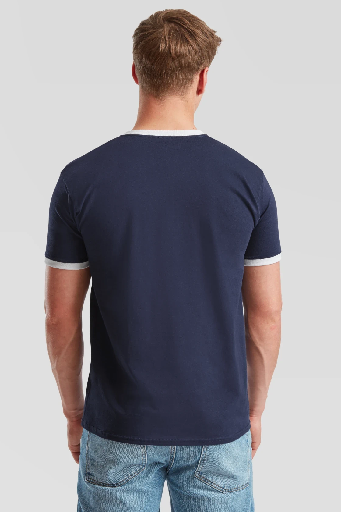 fruit-of-the-loom-61-168-0-valueweight-ringer-t-shirt-navy-white-model-2 F.O.L. Ringer Tee