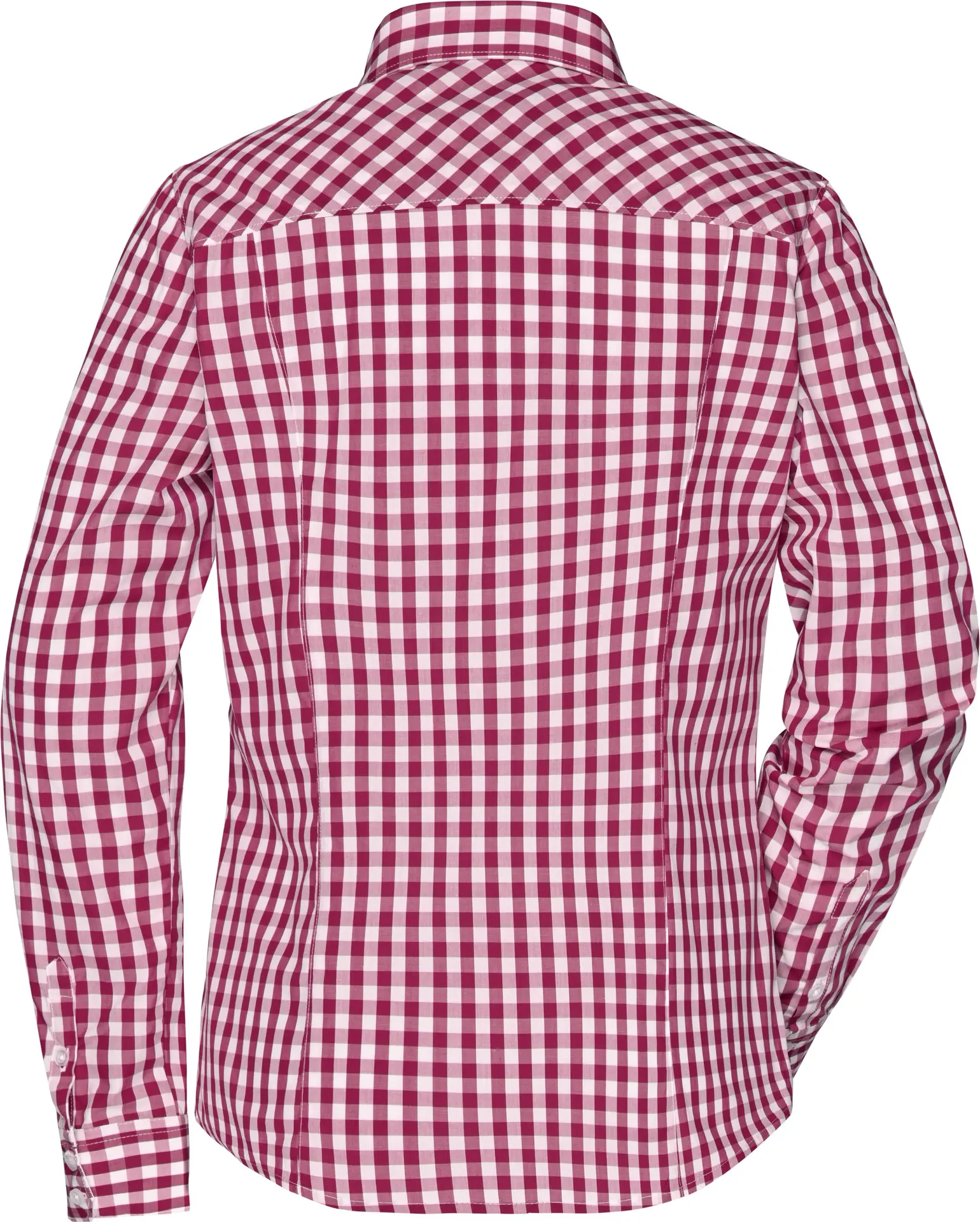 jn616-ladies-checked-blouse-bordeaux-white-back-5 James & Nicholson Ladies Checked Blouse