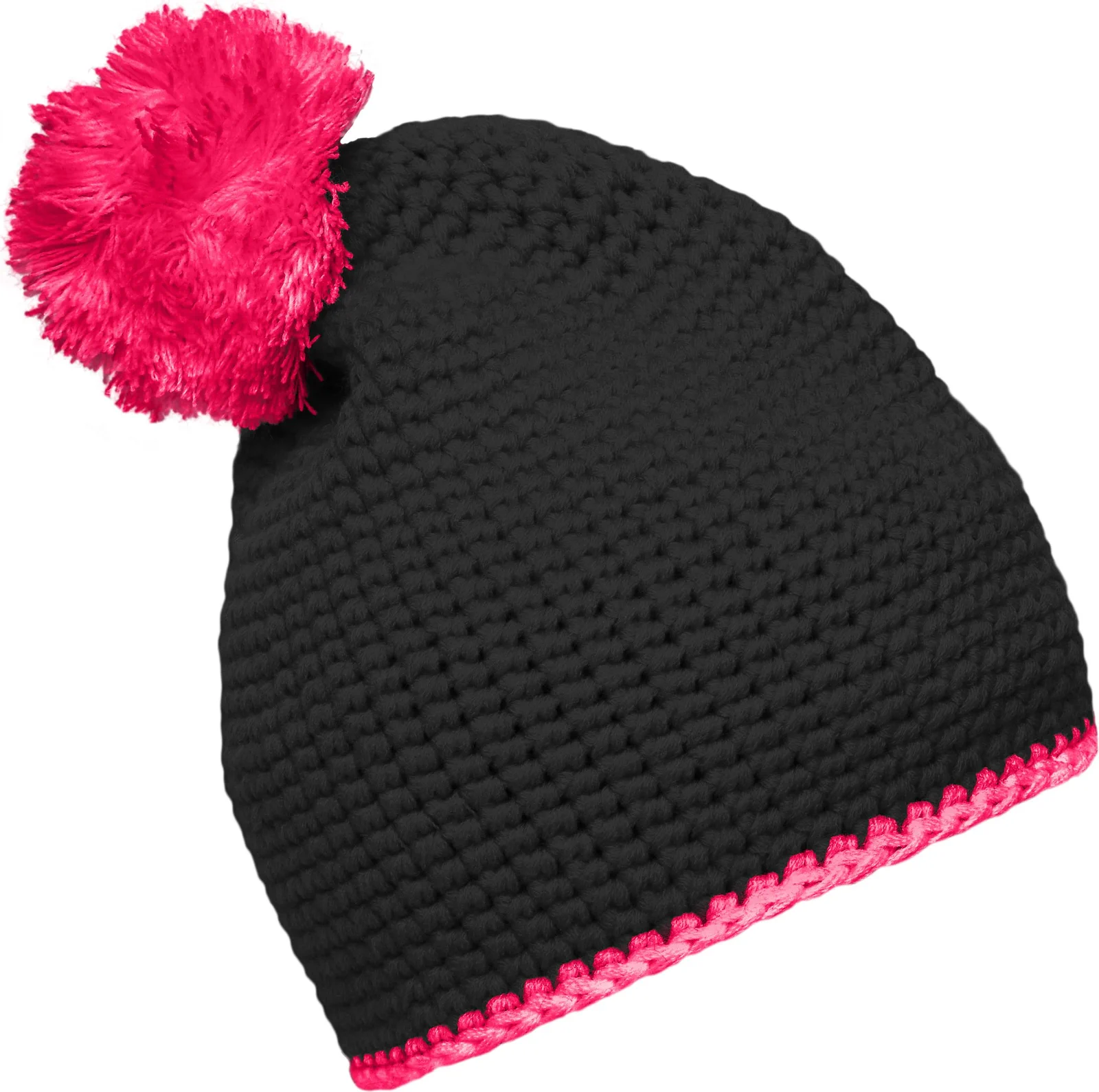 daiber-mb7964-pompon-hat-with-contrast-stripe-black-pink-right-6 myrtle beach Pompon Hat with Contrast Stripe