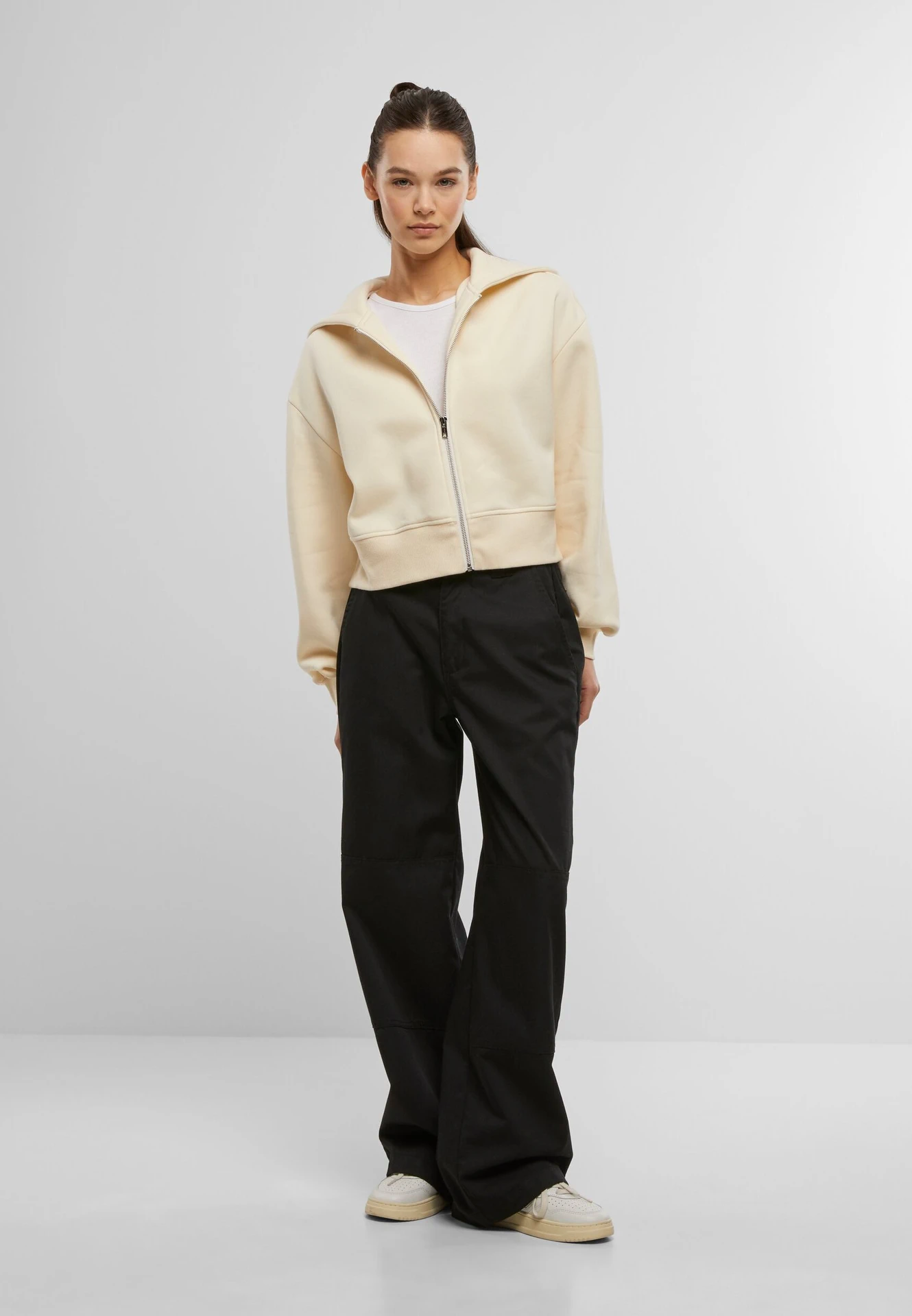 Build Your Brand Ladies Short Oversized Zip Jacket