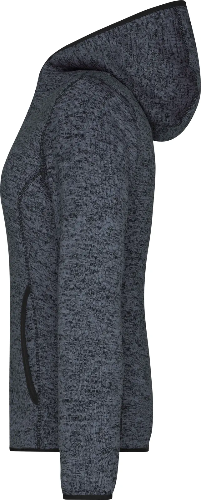 jn588-ladies-knitted-fleece-hoody-darkmelange-black-left-4 James & Nicholson Ladies Knitted Fleece Hoody