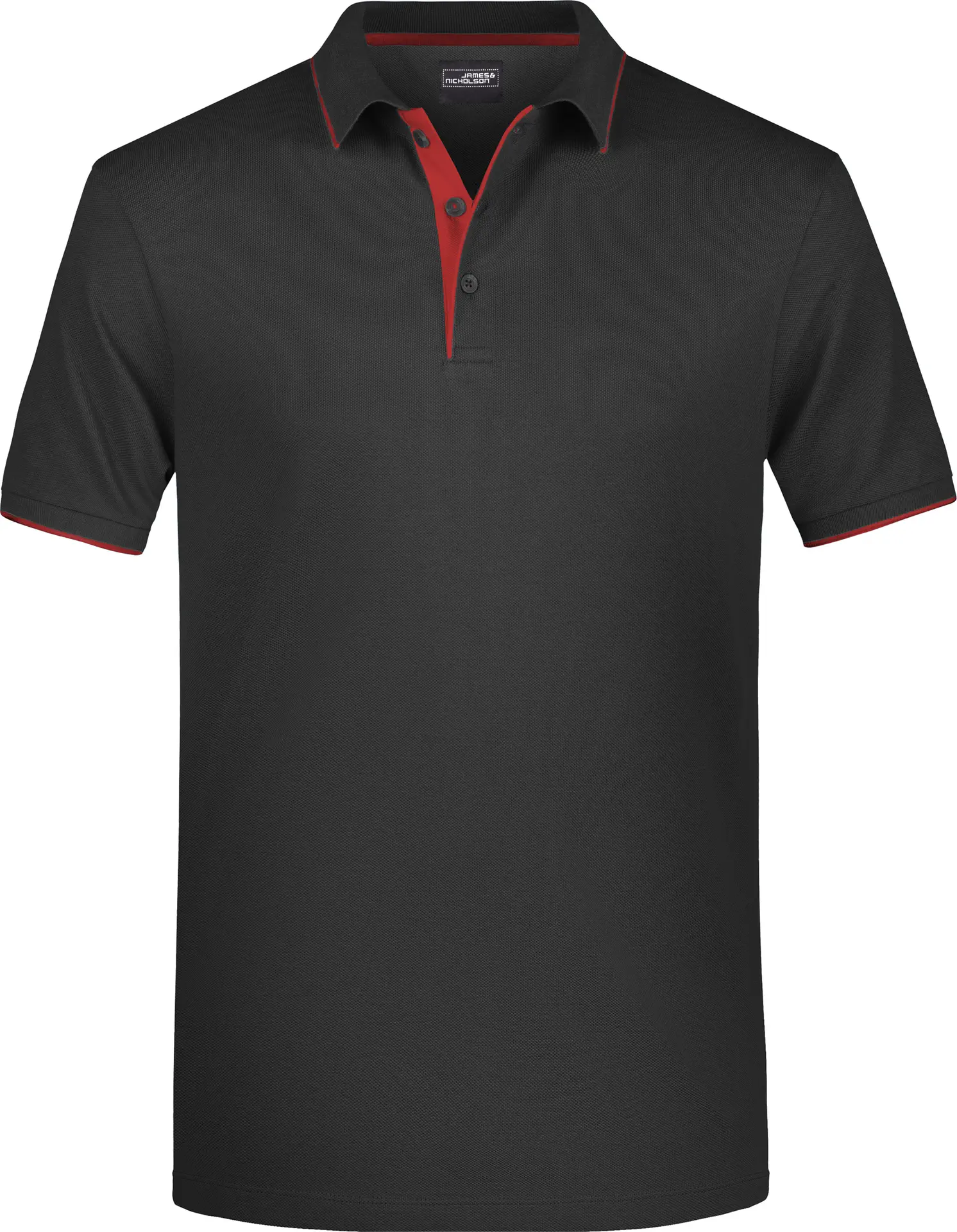 jn728-mens-poloshirt-stripe-black-red-front-3 James & Nicholson Men's Polo Stripe