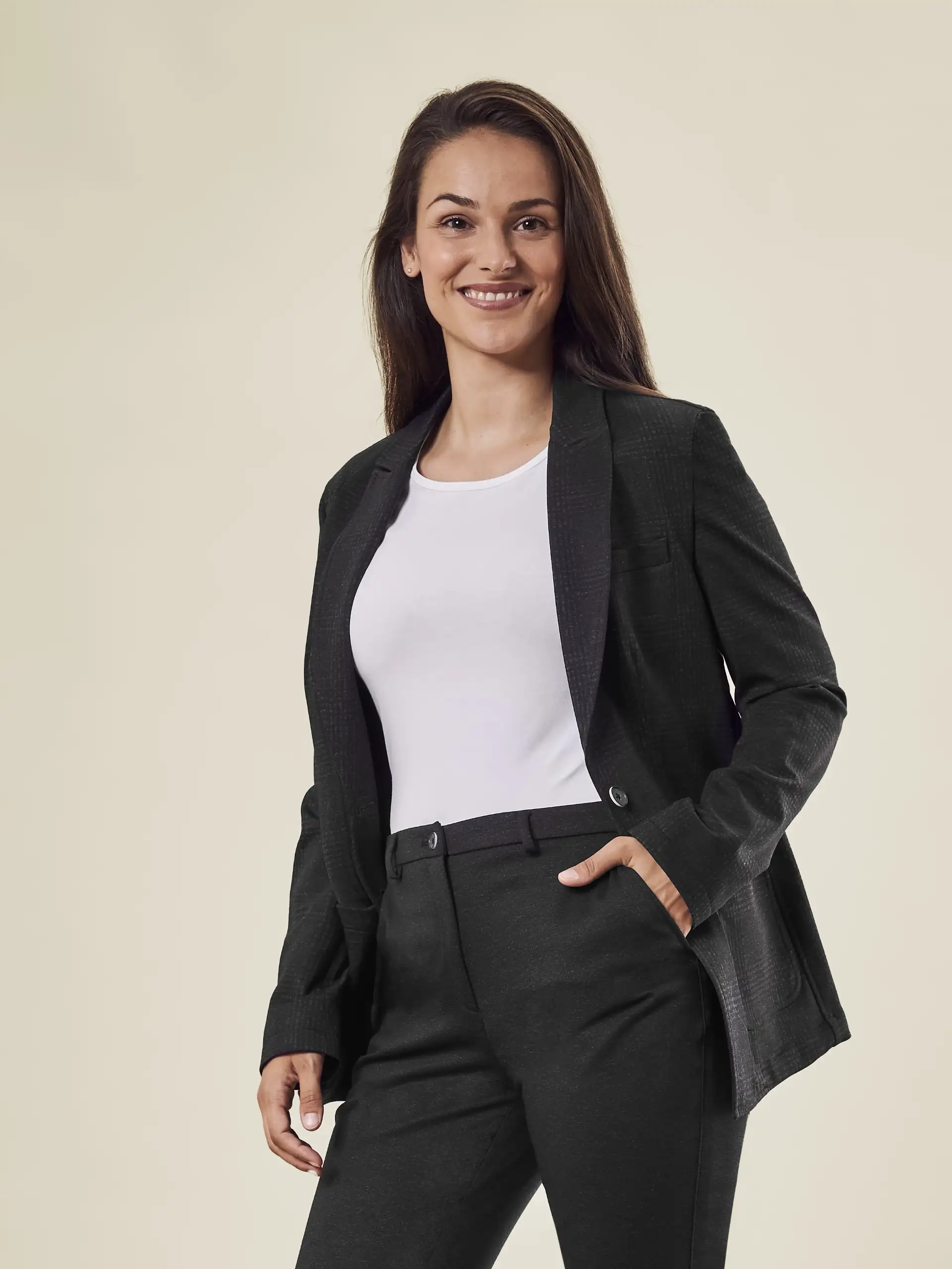 greiff-1449-damen-jerseylangblazer-rf_2125_anthrazit-meliert-model-1 GREIFF Damen Jerseylangblazer CASUAL Regular Fit