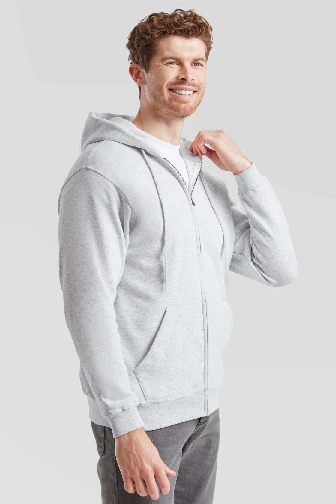 fruit-of-the-loom-62-062-0-classic-hooded-sweat-jacket-heathergrey-model-1 F.O.L. Hooded Sweat Jacket