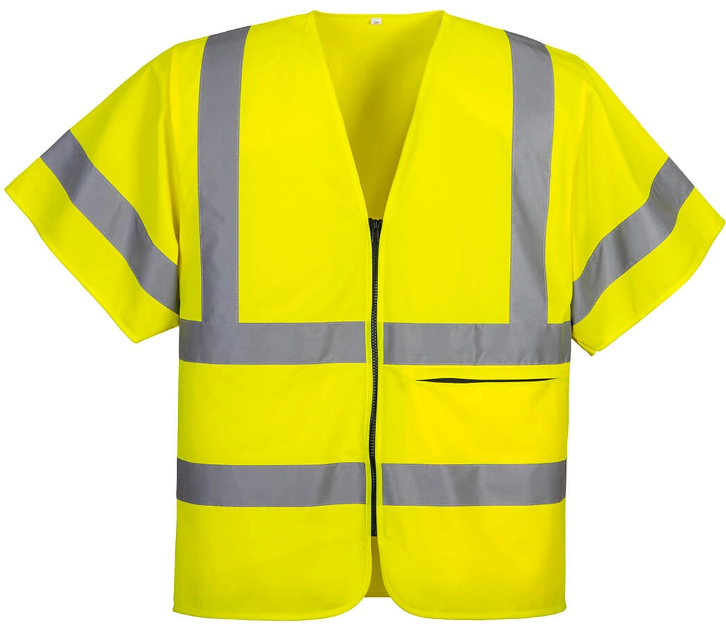 PORTWEST C372 Warnschutz Weste mit Schulterreflexband und Reißverschluss kurzarm