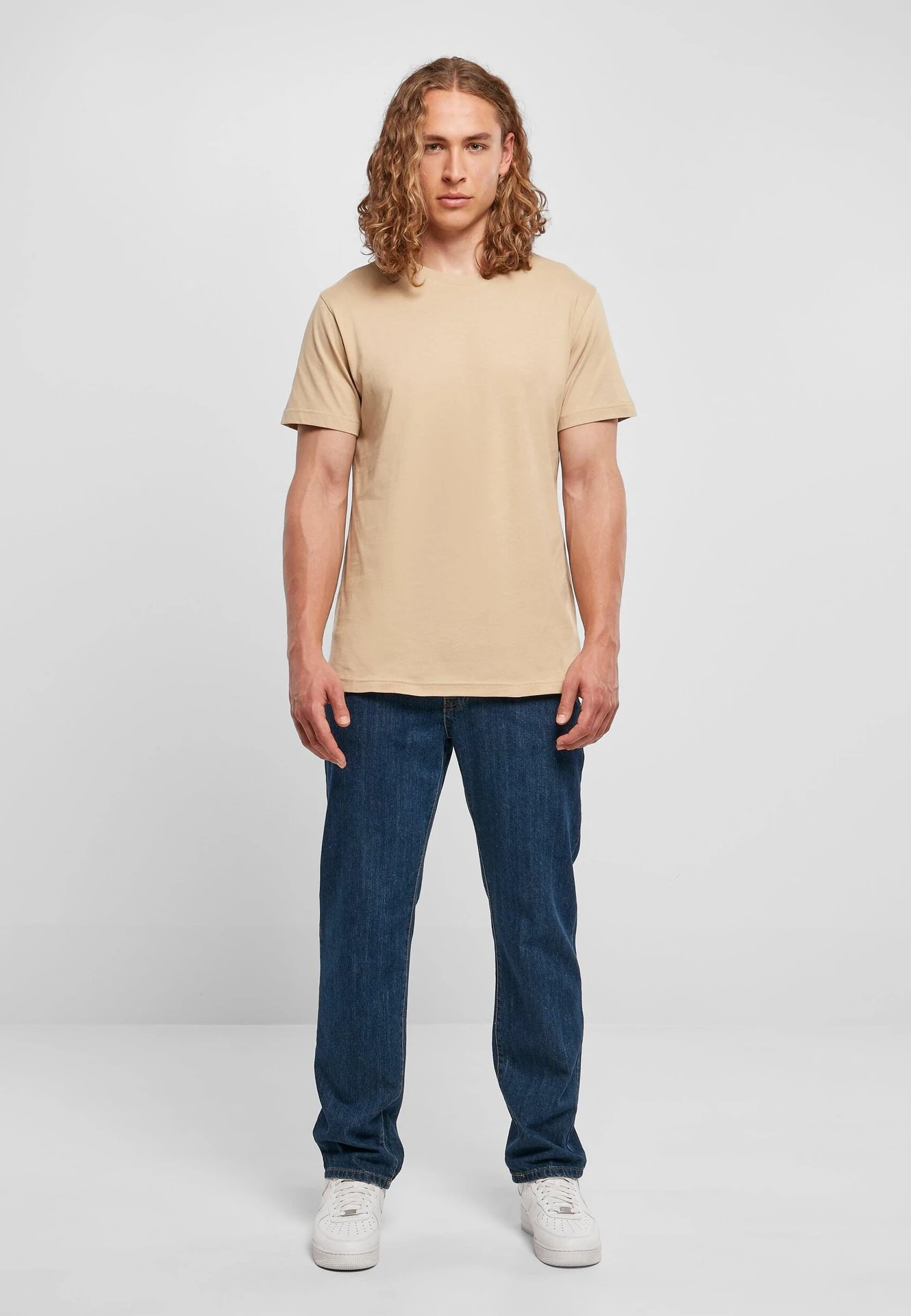 BYB-BB010-basic-round-neck-t-shirt-beige-model-3 Build Your Brand Basic Round Neck T-Shirt