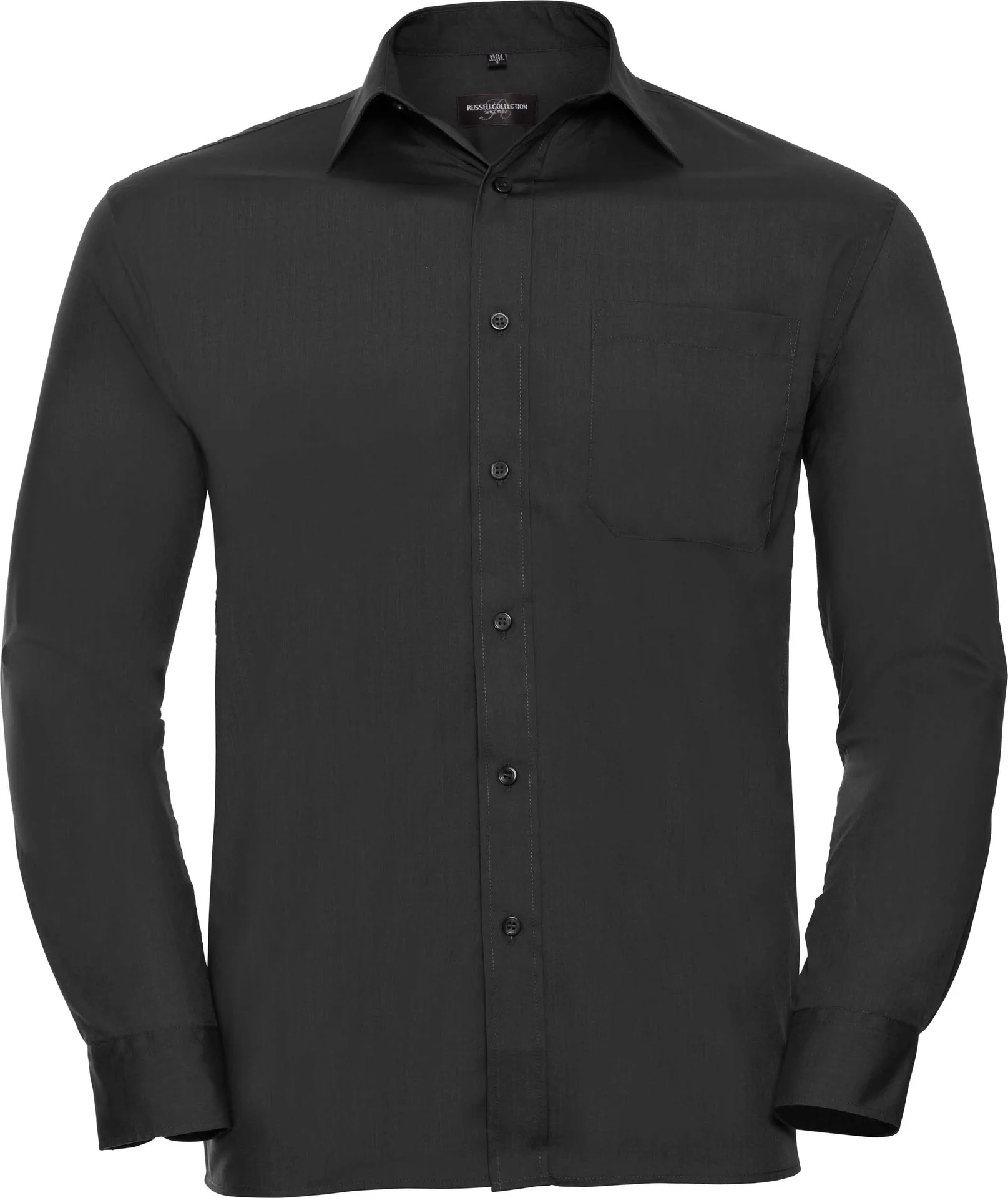 russell-r934m-mens-ls-poly-cotton-easy-care-poplin-shirt-black-front-3 Russell Men's Long Sleeve Polycotton Easy Care Poplin Shirt