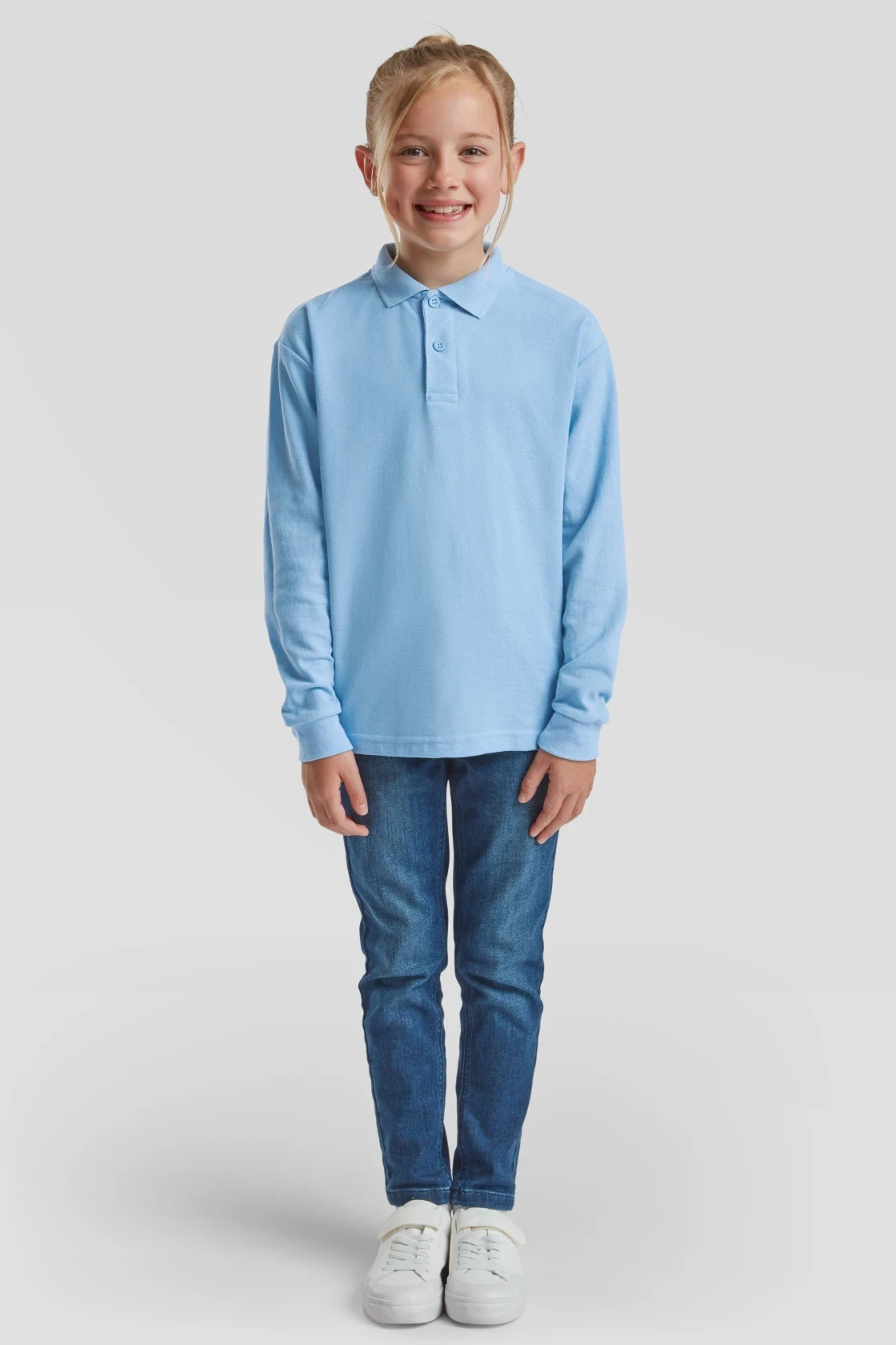 fruit-of-the-loom-63-201-0-kids-65-35-long-sleeve-poloshirt-skyblue-model-3 F.O.L. Long Sleeve 65/35 Polo Kids