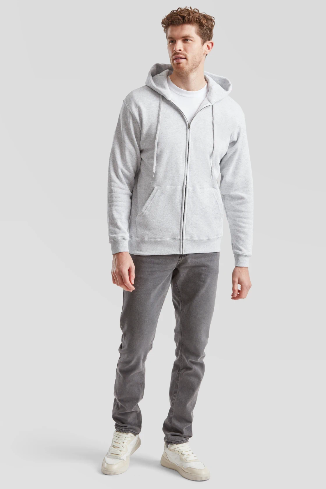 fruit-of-the-loom-62-062-0-classic-hooded-sweat-jacket-heathergrey-model-3 F.O.L. Hooded Sweat Jacket