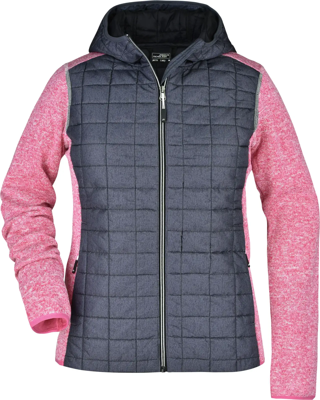 jn771-ladies-knitted-hybrid-jacket-pinkmelange-anthracitemelange-front-3 James & Nicholson Ladies Knitted Hybrid Jacket