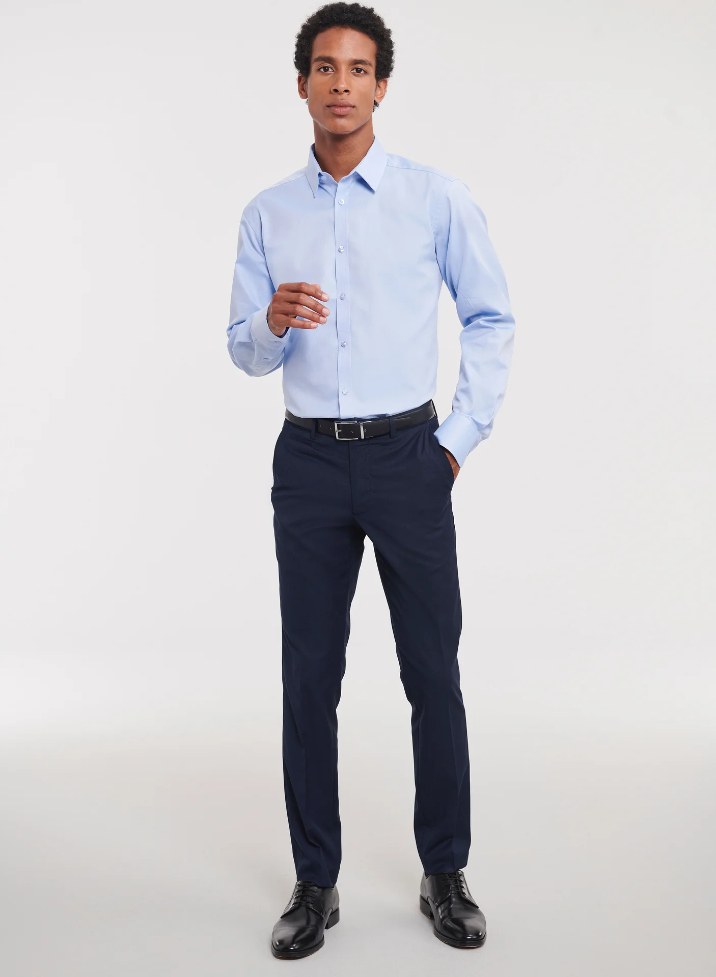 russell-r962m-mens-ls-herringbone-shirt-lightblue-model-2 Russell Men's Long Sleeve Herringbone Shirt