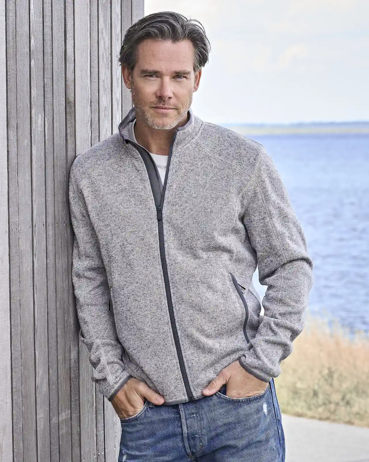 tee-jays-9615-mens-outdoor-fleece-jacket-greymelange-model-0 Tee Jays Men's Outdoor Fleece Jacket