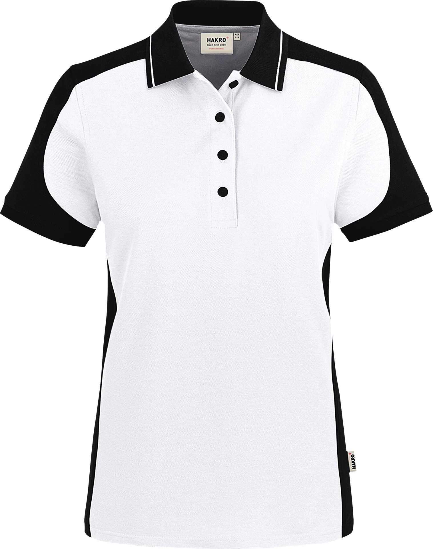 hakro-339-damen-poloshirt-contrast-mikralinar-eco-weiss-schwarz-front-1 HAKRO Damen Poloshirt 339 Contrast MIKRALINAR® ECO