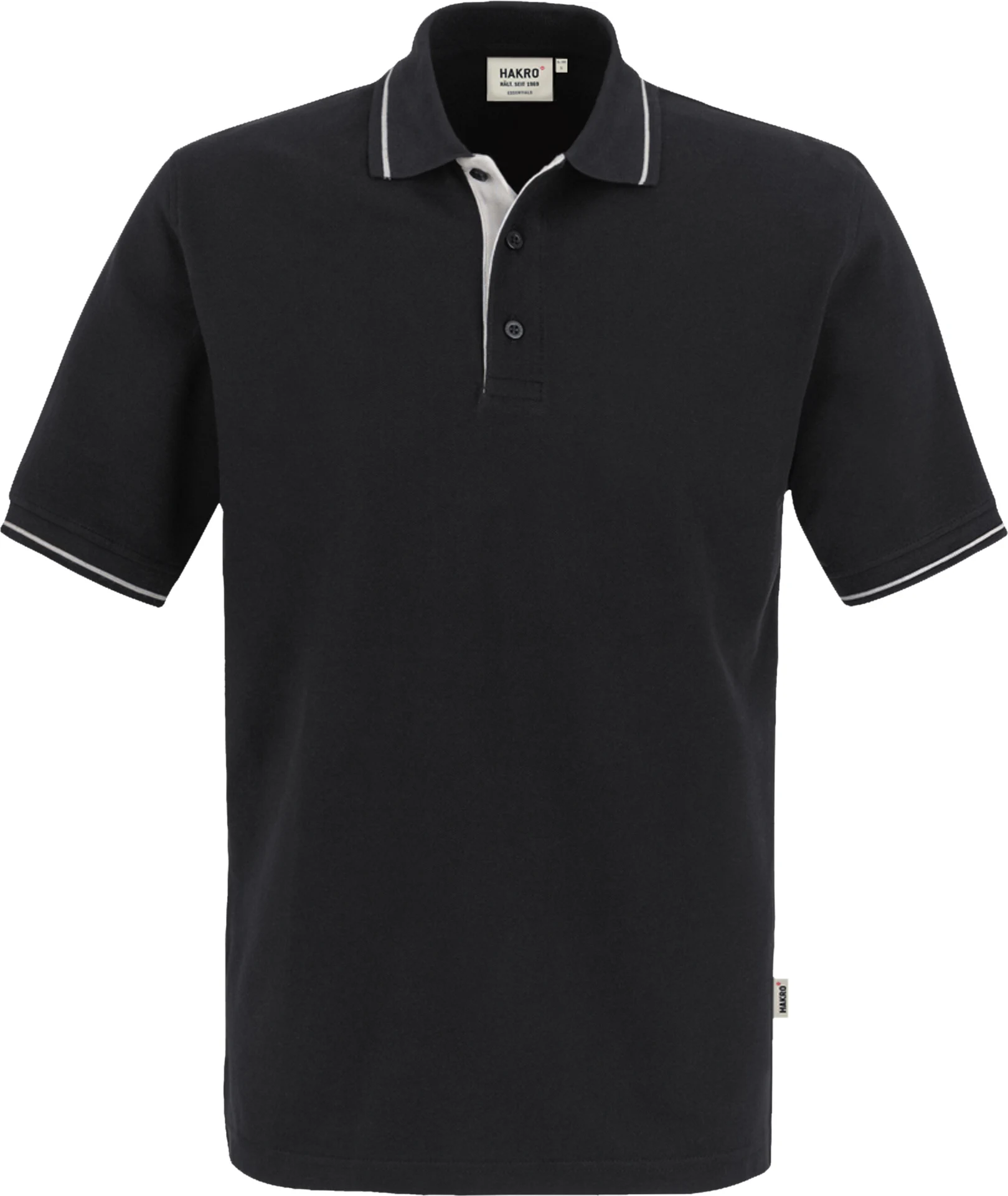 hakro-803-poloshirt-casual-schwarz-silber-front-1 HAKRO Poloshirt 803 Casual