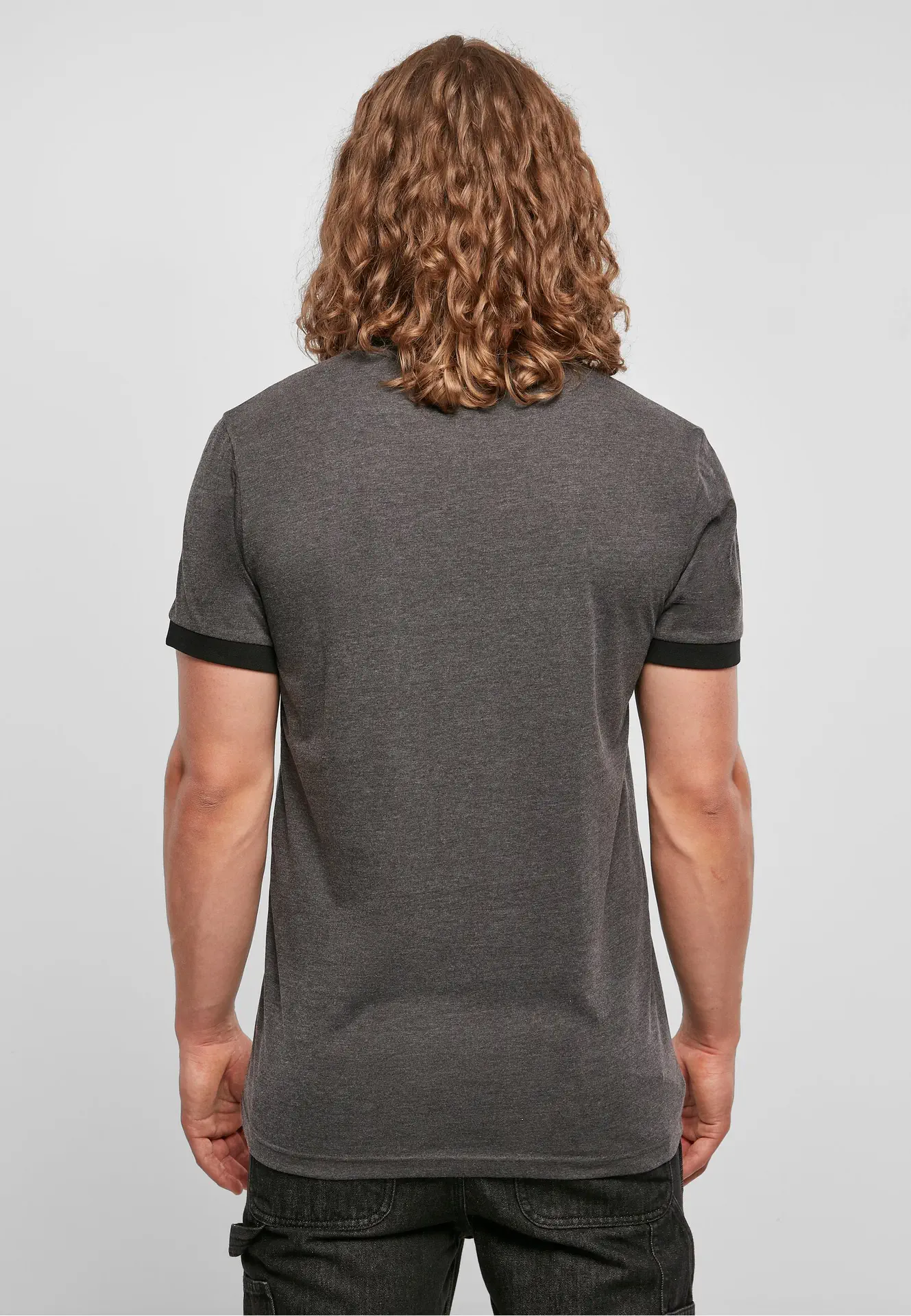 BYB-BB022-mens-ringer-t-shirt-charcoal-black-model-2 Build Your Brand Ringer Tee