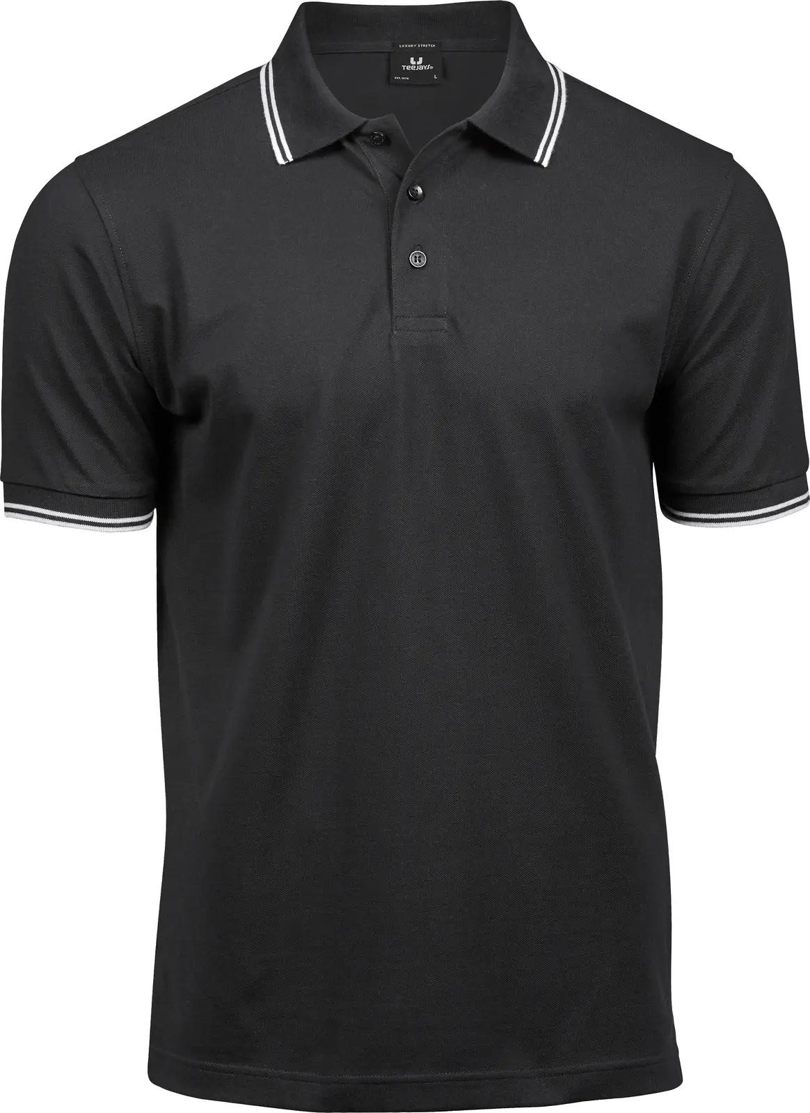 tee-jays-1407-mens-luxury-stripe-stretch-poloshirt-black-white-front-1 Tee Jays Men's Luxury Stripe Stretch Polo