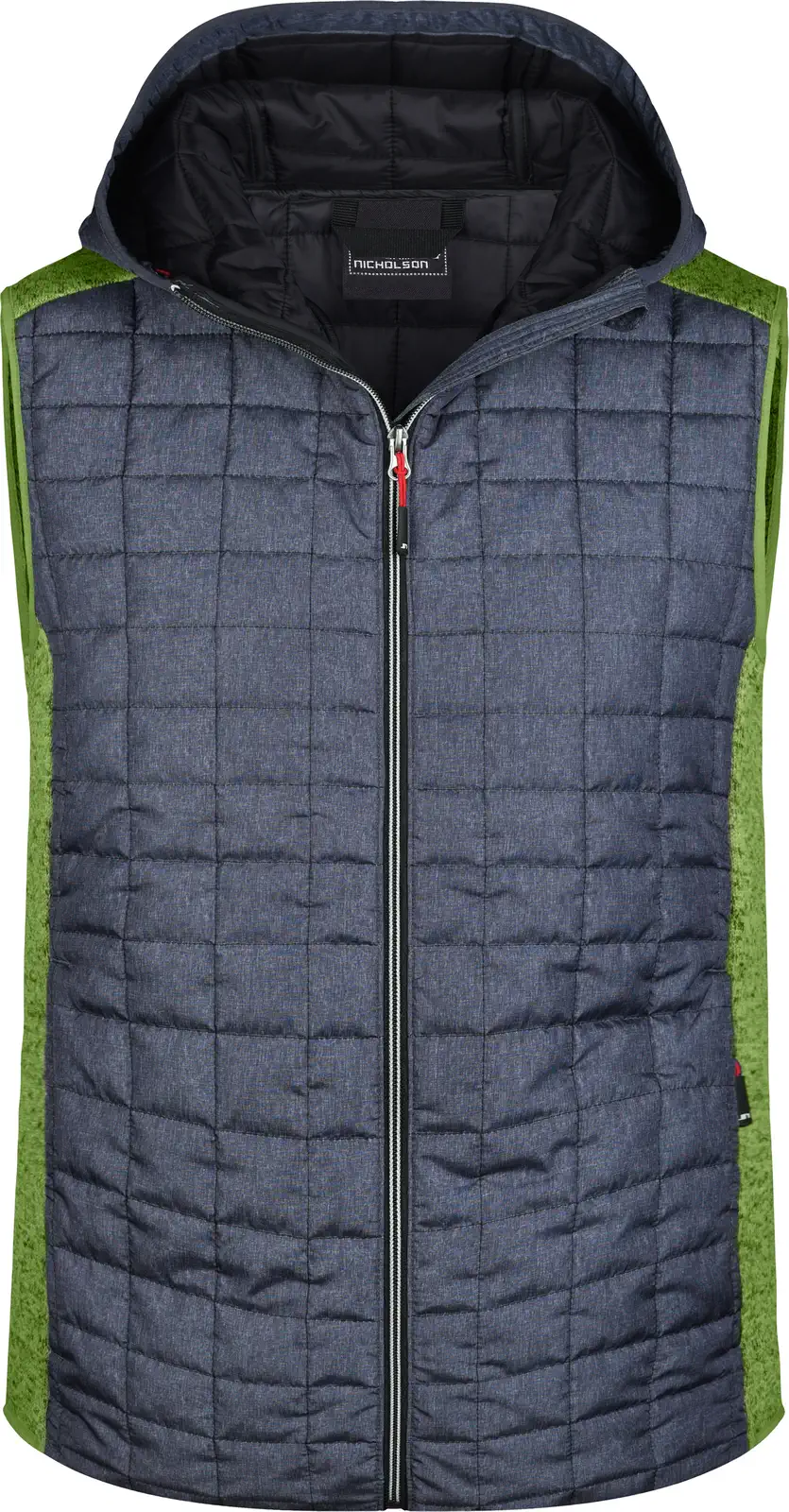 jn768-mens-knitted-hybrid-vest-kiwimelange-anthracitemelange-front-3 James & Nicholson Men's Knitted Hybrid Vest