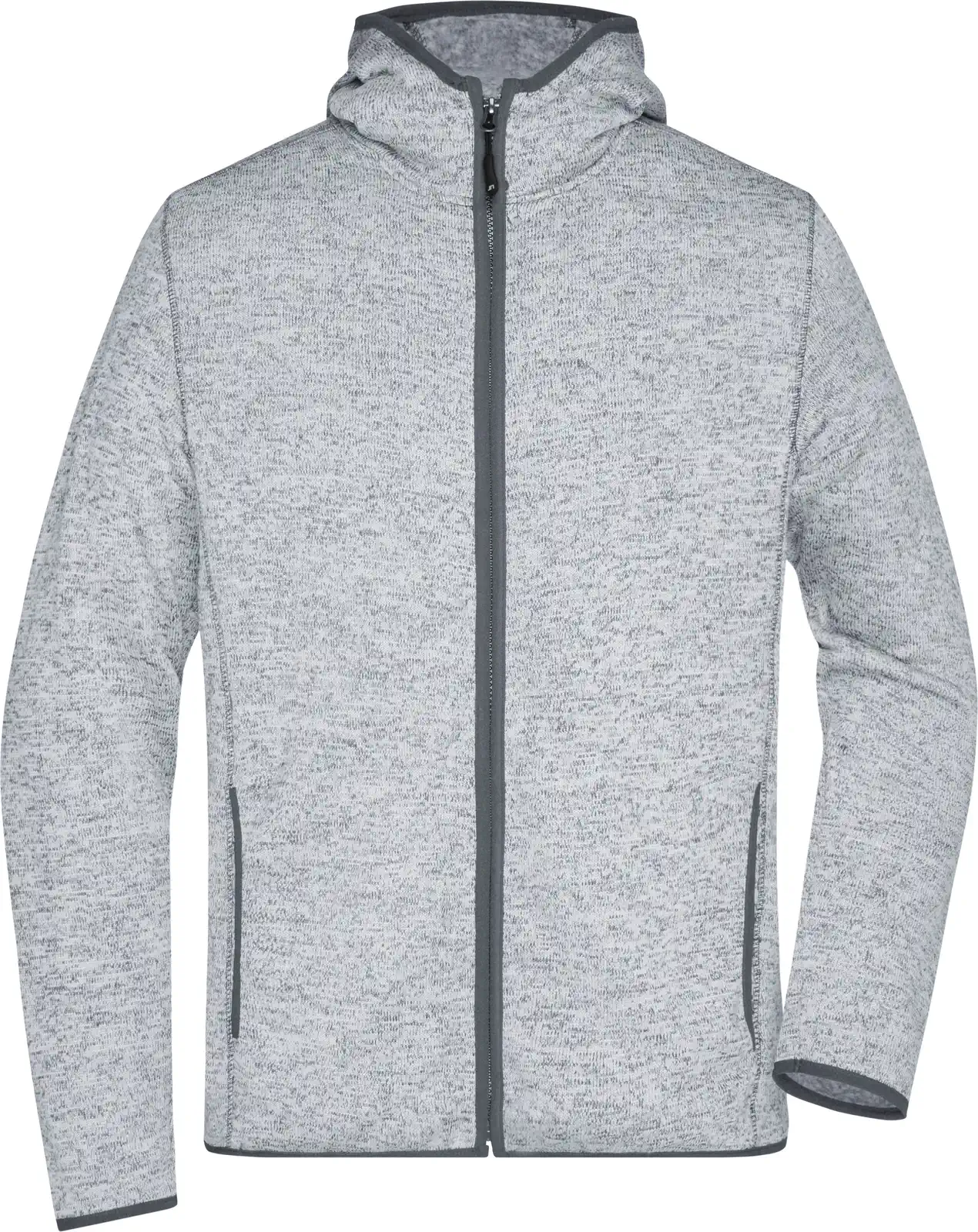 jn589-mens-knitted-fleece-hoody-lightmelange-carbon-front-3 James & Nicholson Men's Knitted Fleece Hoody