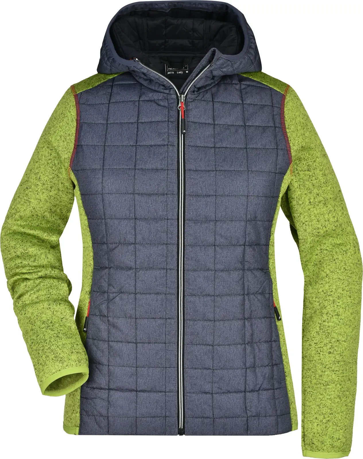 jn771-ladies-knitted-hybrid-jacket-kiwimelange-anthracitemelange-front-3 James & Nicholson Ladies Knitted Hybrid Jacket