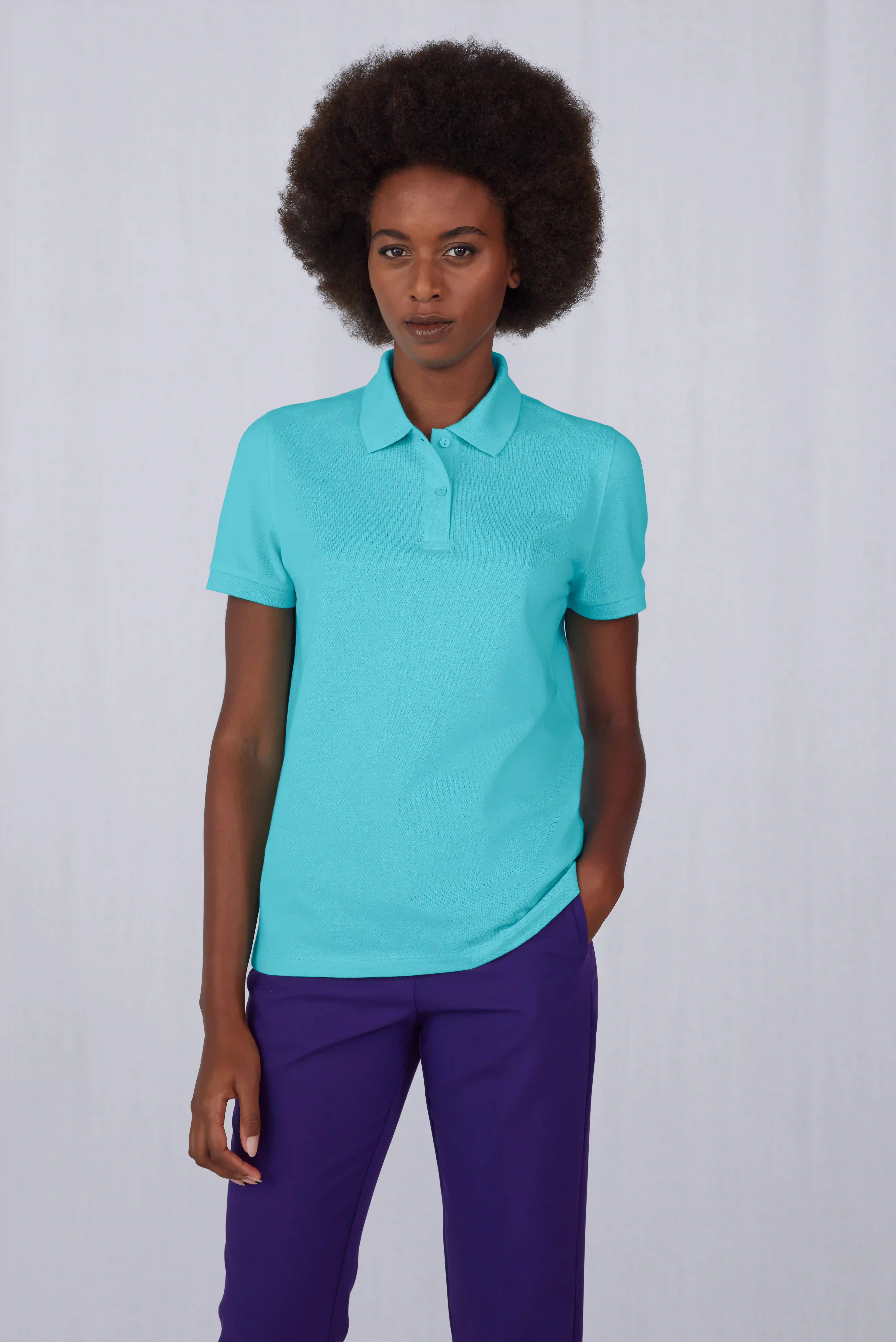 bc-pw461-my-polo-180-women-meta-turquoise-model-3 B&C My Polo 180 /Women