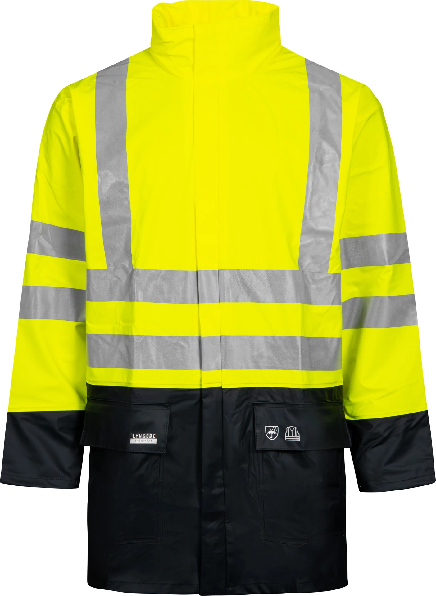 lyngsoe-lr3055-hi-vis-regenjacke-leuchtgelb-navy-front-1 Lyngsøe LR3055 Hi-Vis Regenjacke