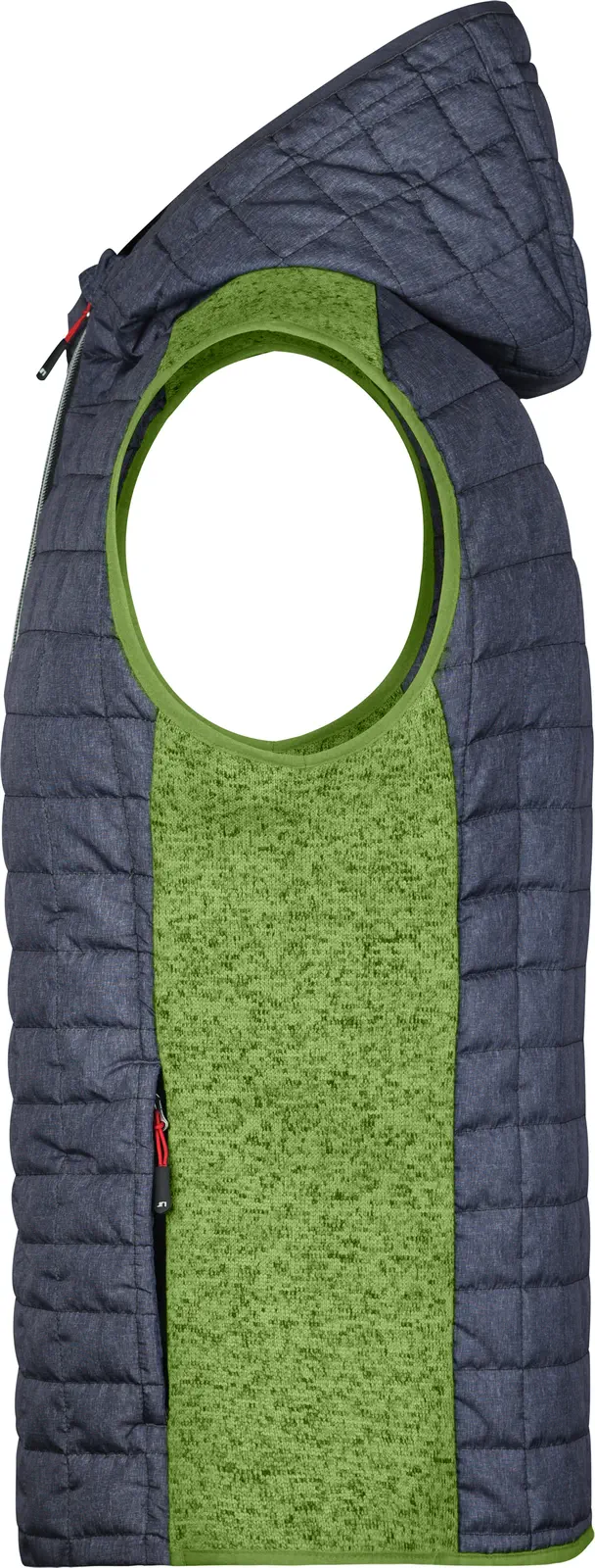 jn768-mens-knitted-hybrid-vest-kiwimelange-anthracitemelange-left-4 James & Nicholson Men's Knitted Hybrid Vest