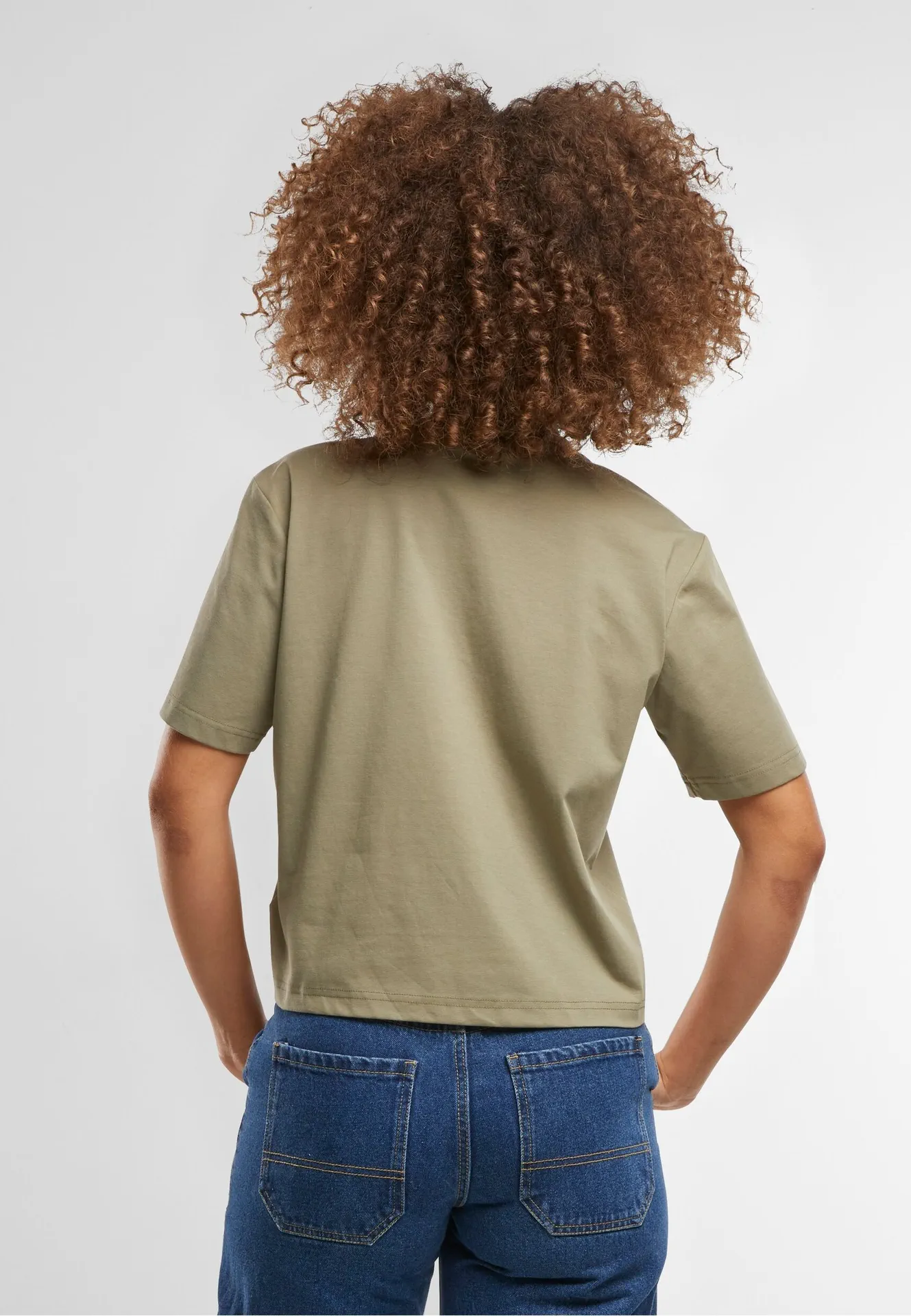 BYB-BY369-sorona-ladies-regular-boxy-t-shirt-paleolive-model-2 Build Your Brand Sorona® Ladies Regular Boxy Tee