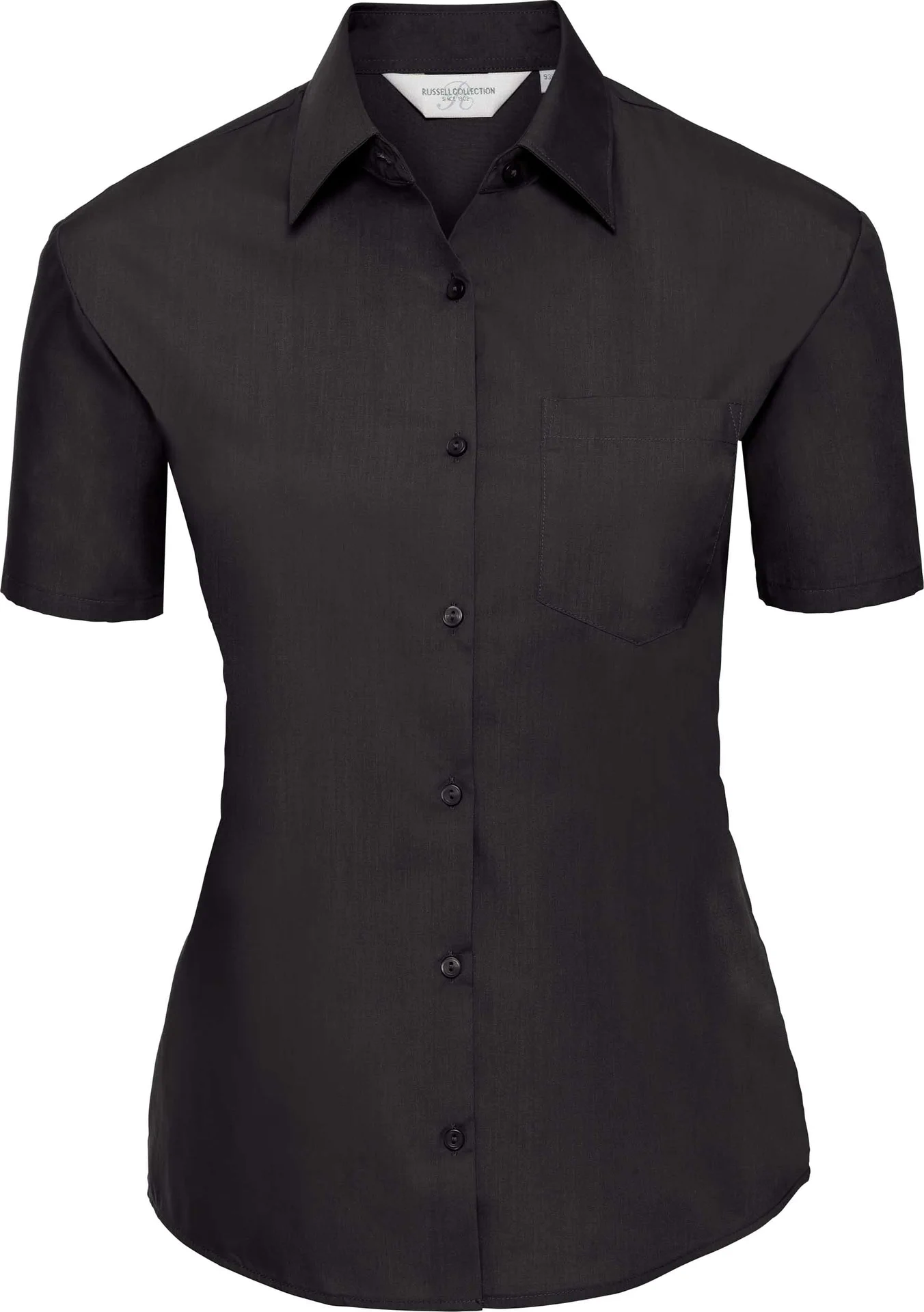russell-r935f-ladies-short-sleeve-poly-cotton-easy-care-poplin-shirt-black-front-3 Russell Ladies Short Sleeve Polycotton Easy Care Poplin Shirt
