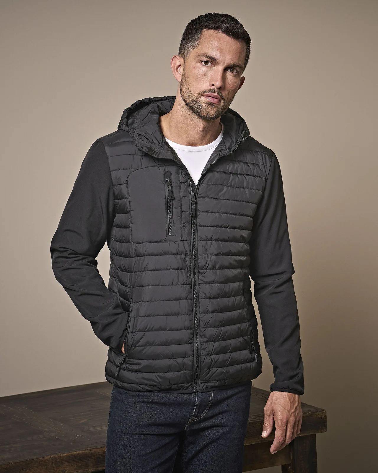 tee-jays-9628-mens-hooded-crossover-jacket-black-black-model-0 Tee Jays Hooded Crossover Jacket