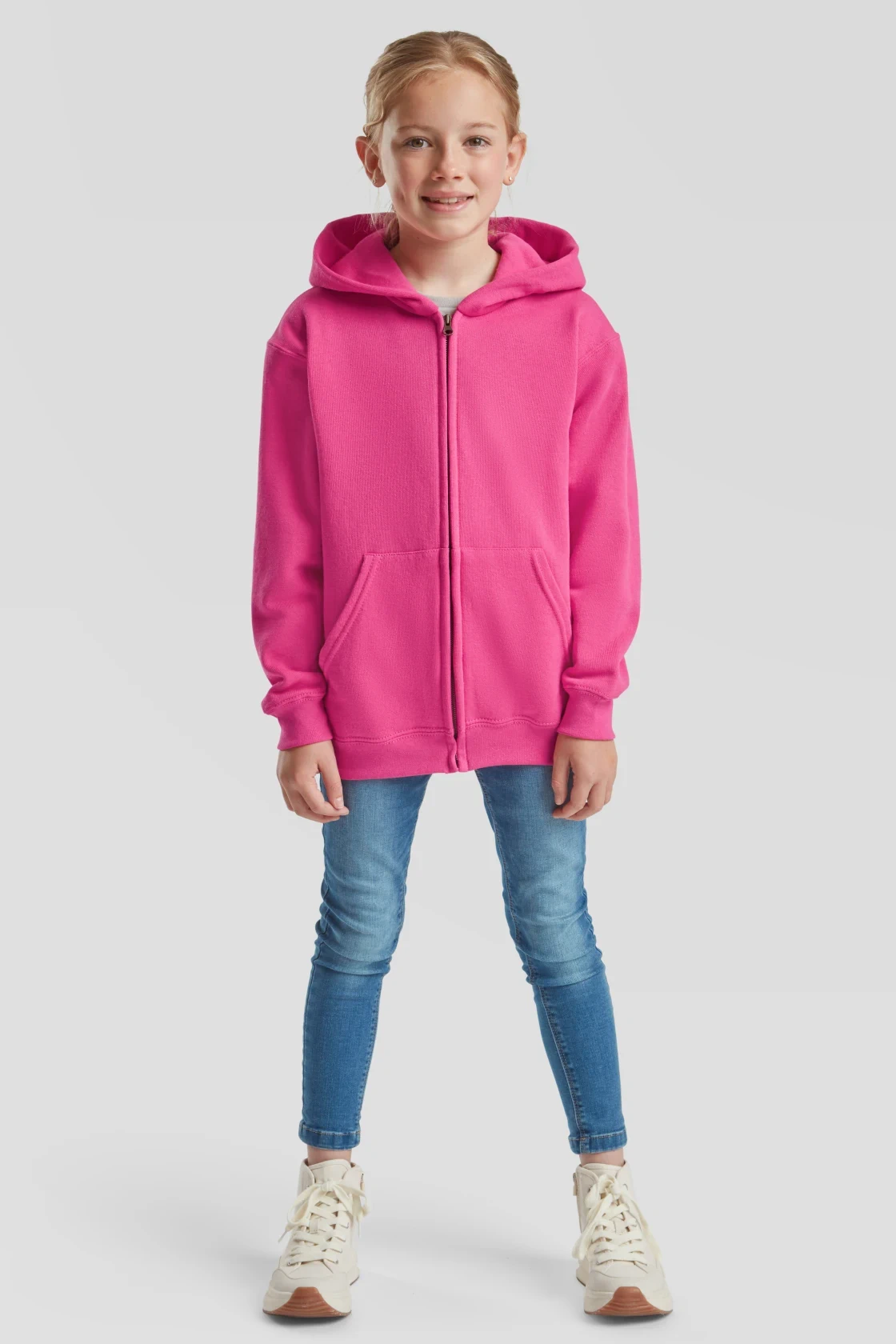 fruit-of-the-loom-62-045-0-kids-classic-hooded-sweat-jacket-fuchsia-model-3 F.O.L. Classic Hooded Sweat Jacket Kids