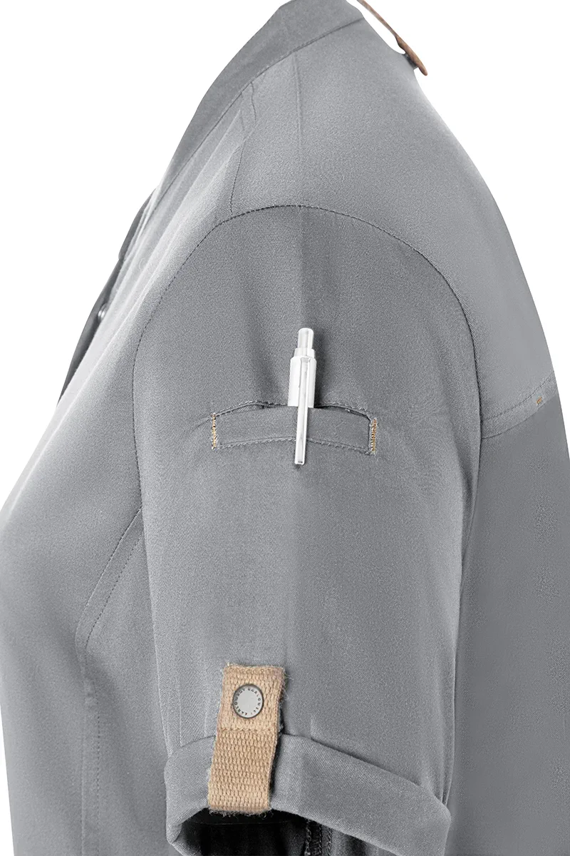 karlowsky-jf27-damenkochjacke-green-generation-kurzarm-platinumgrey-detail-7 KARLOWSKY Damenkochjacke Green-Generation Kurzarm