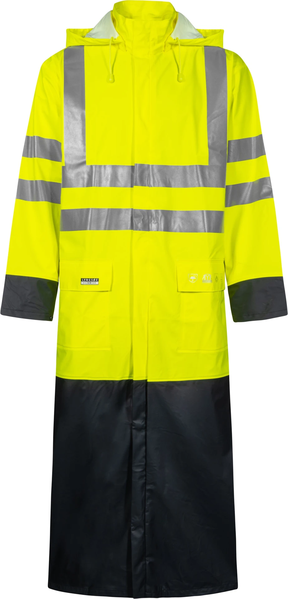 lyngsoe-fr-lr8085-flammhemmende-hi-vis-regenjacke-leuchtgelb-navy-front-1 Lyngsøe FR-LR8085 Flammhemmender Hi-Vis Regenmantel