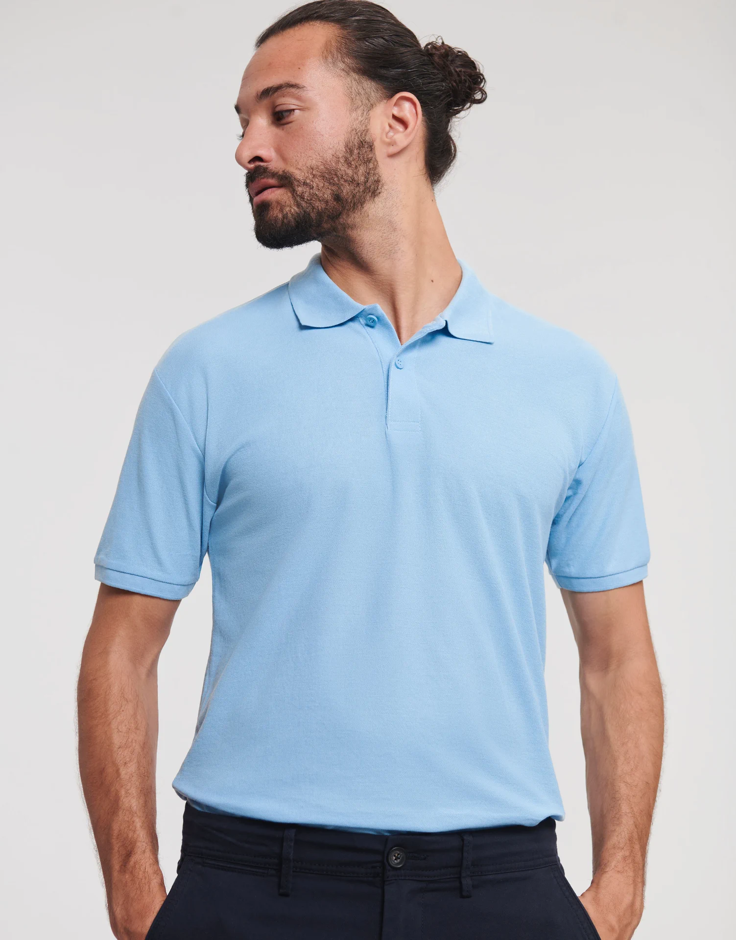 russell-r570m-authentic-eco-poloshirt-sky-model-1 Russell Authentic Eco Polo