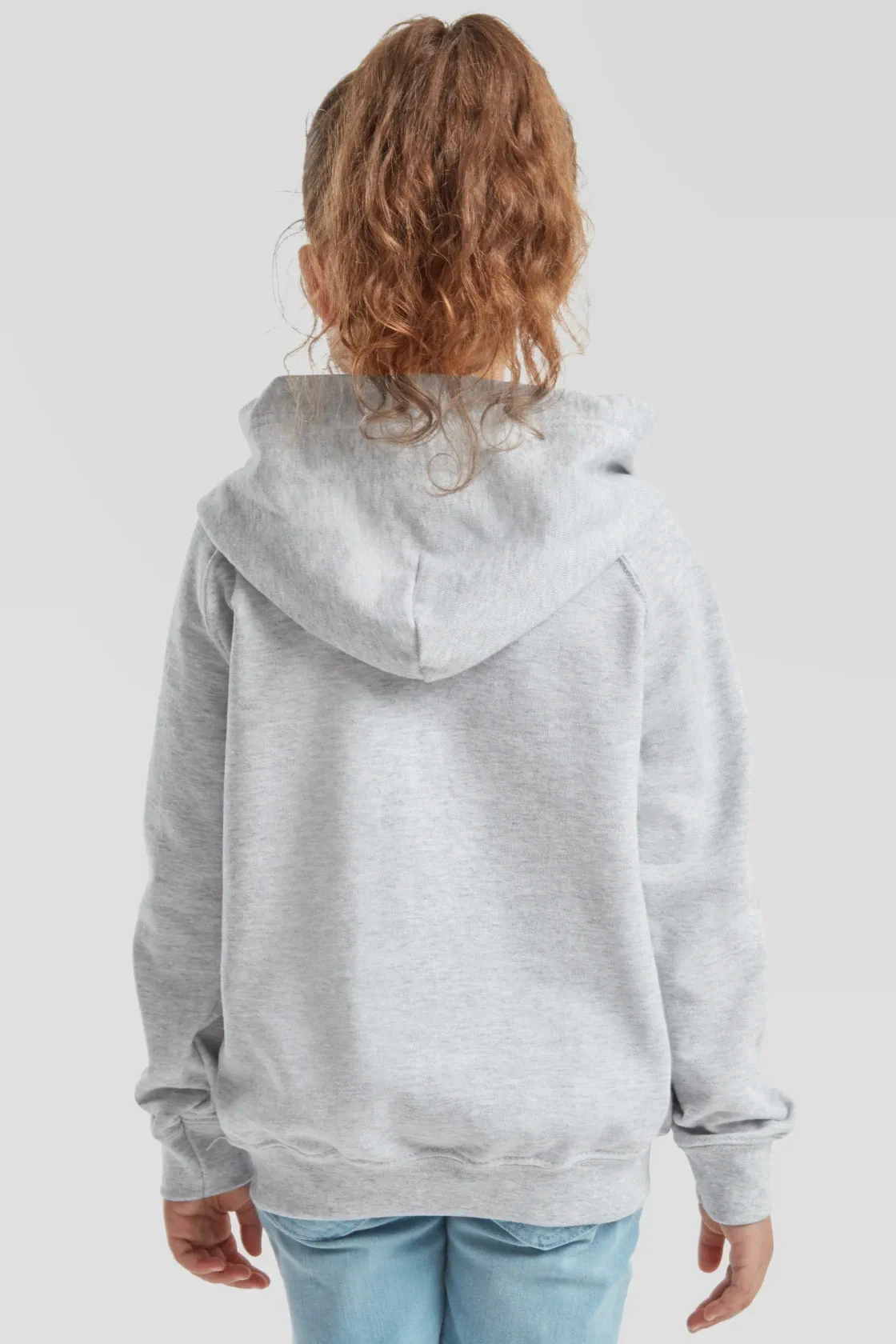 fruit-of-the-loom-62-009-0-kids-lightweight-hooded-sweatshirt-heathergrey-model-2 F.O.L. Kids Lightweight Hooded Sweat