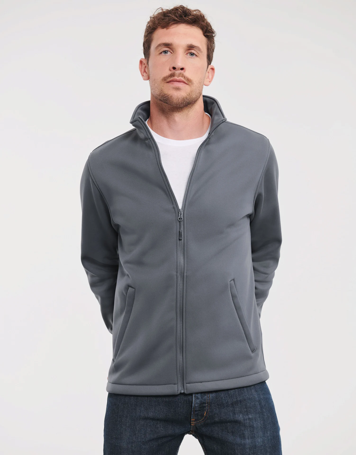 russell-r040m-mens-smart-softshell-jacket-convoygrey-model-1 Russell Men's Smart Softshell Jacket